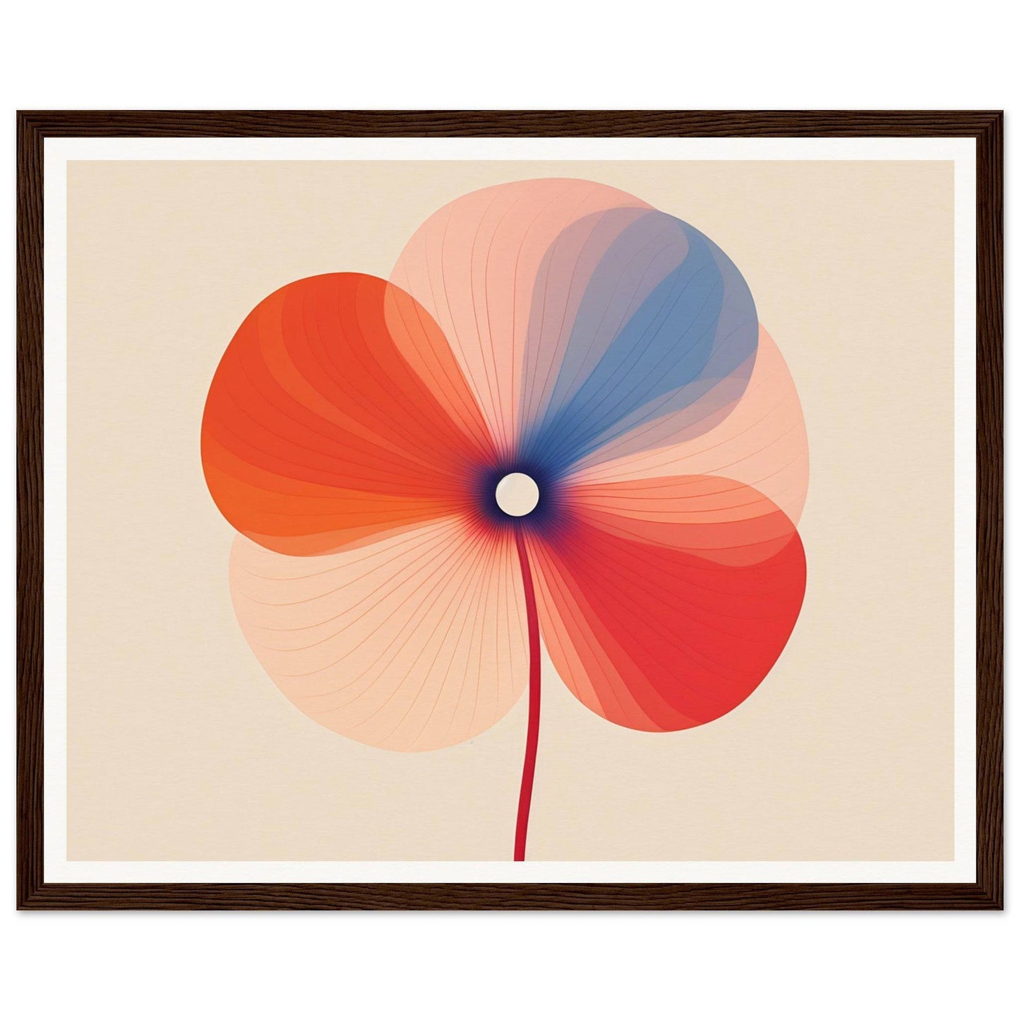 Stylized flower with four overlapping, colorful petals radiating from a central point.