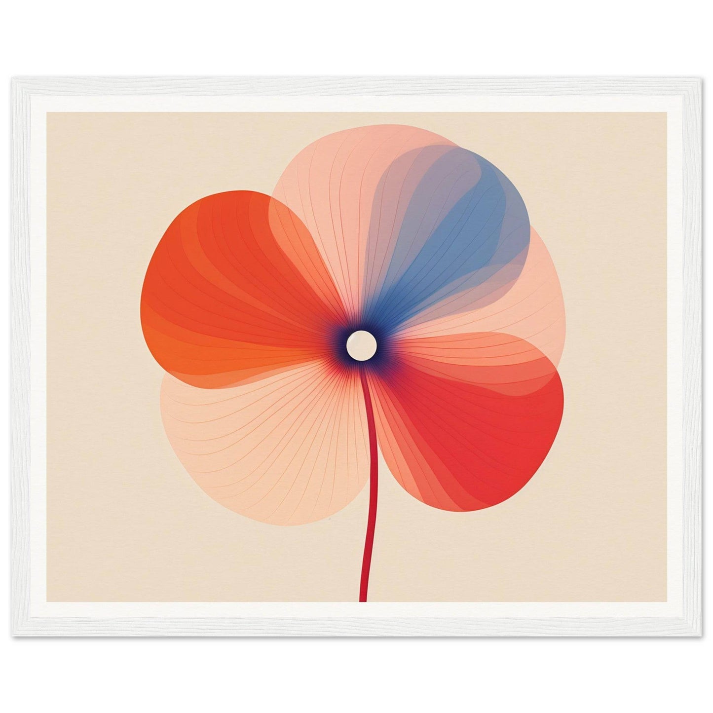 Stylized flower with four multicolored petals and a thin stem.