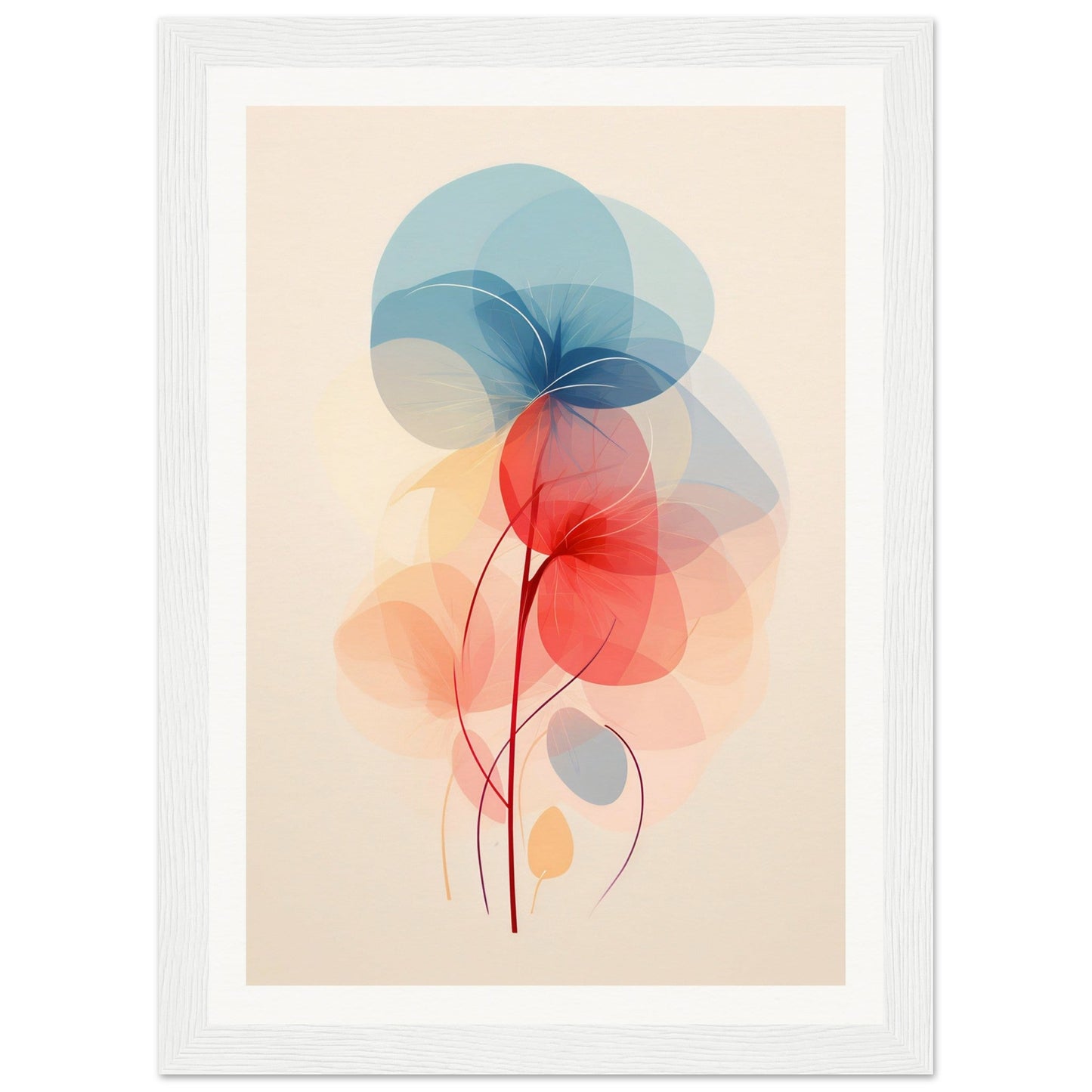 Abstract watercolor-style illustration of overlapping translucent shapes resembling delicate flowers or leaves.