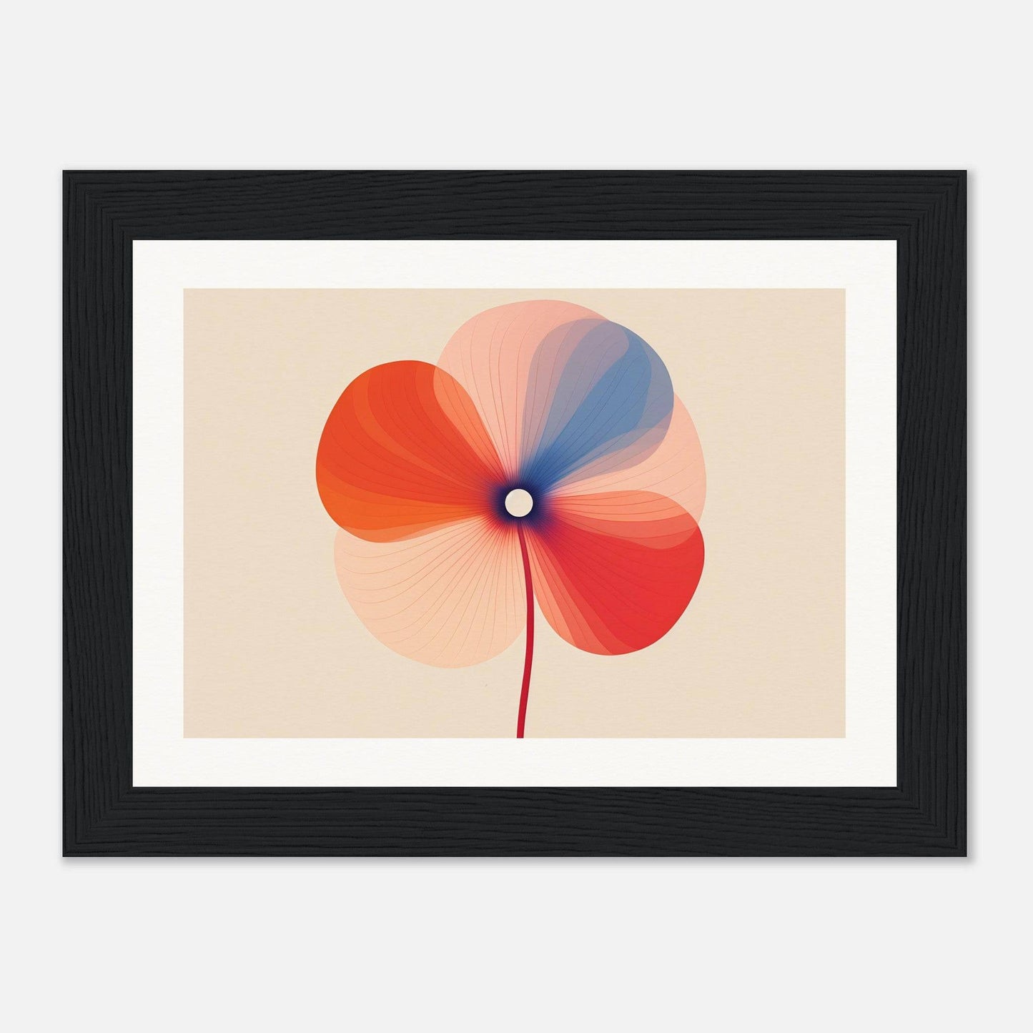 Stylized four-petaled flower with red, orange, pink, and blue gradient coloring.
