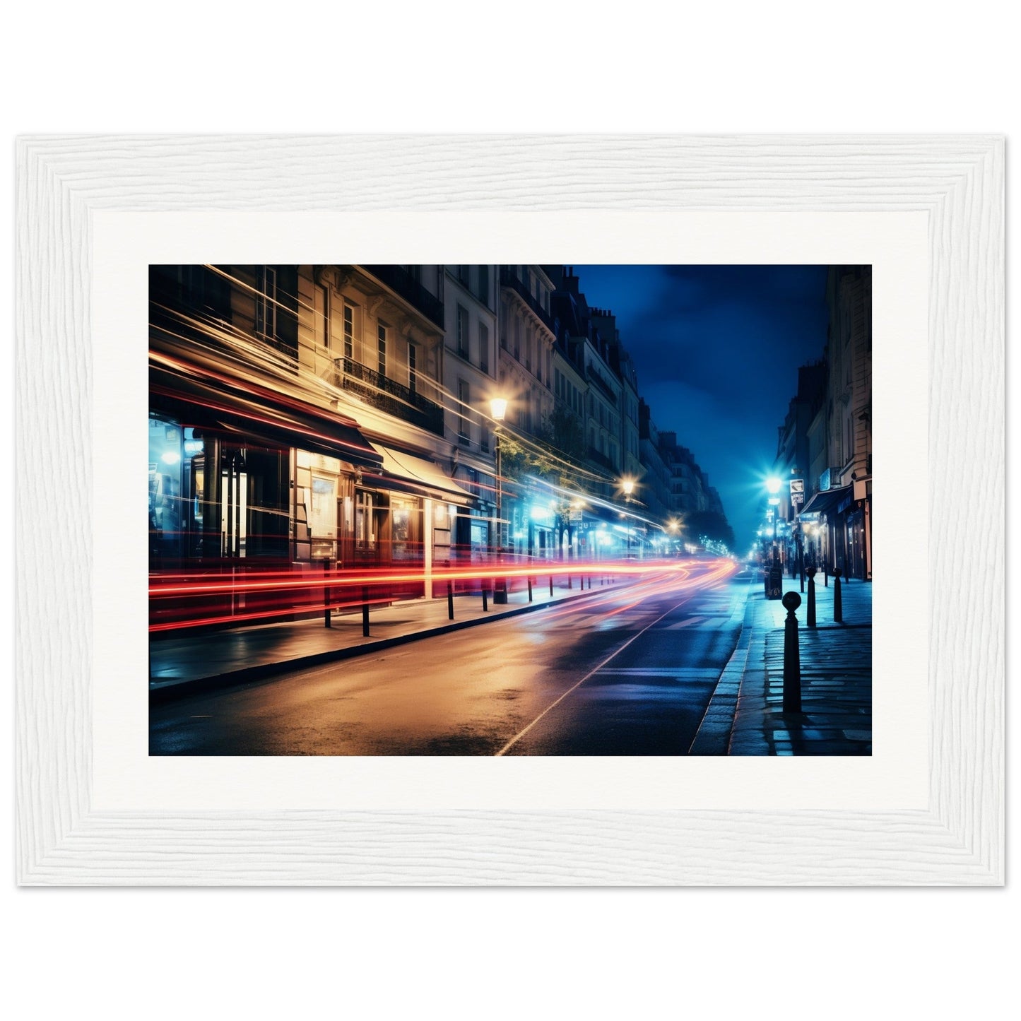 A photograph of a city street at night