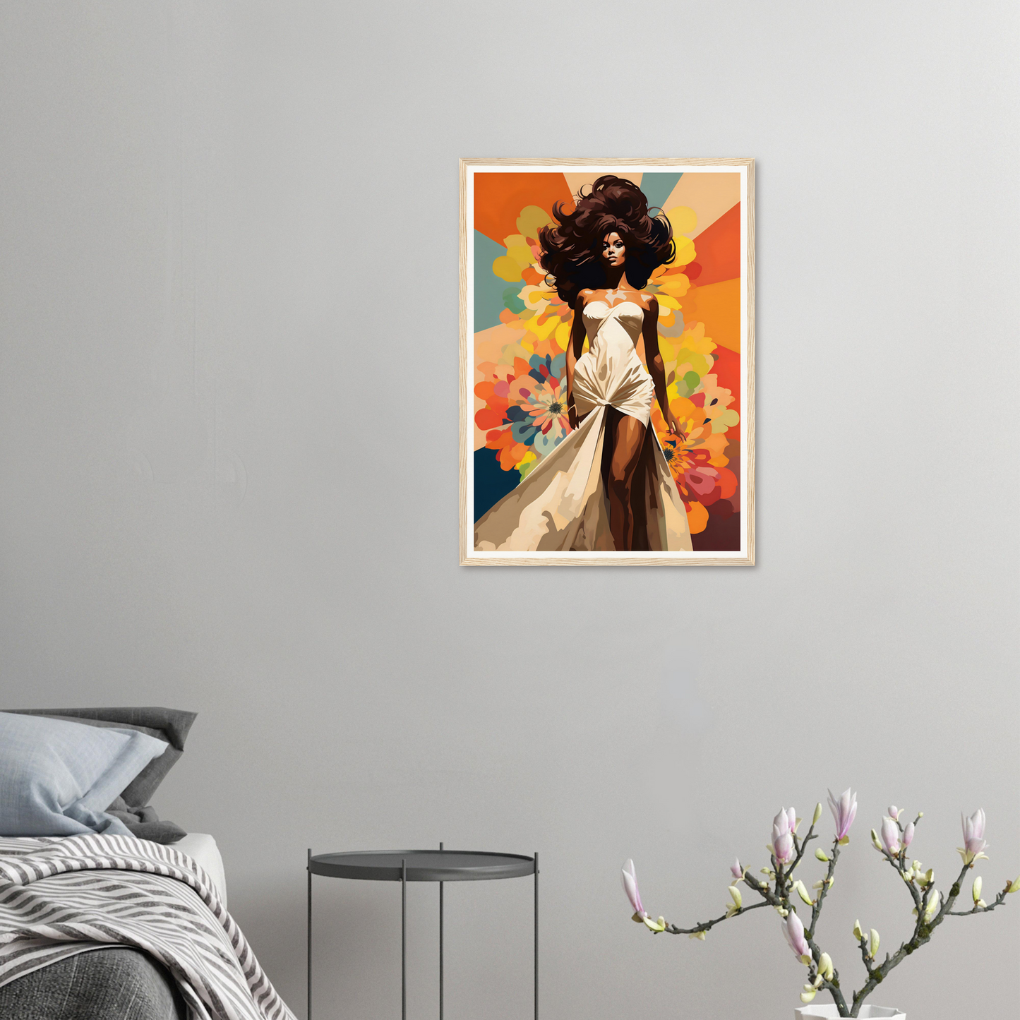 There is a picture of a woman with a big afro hair