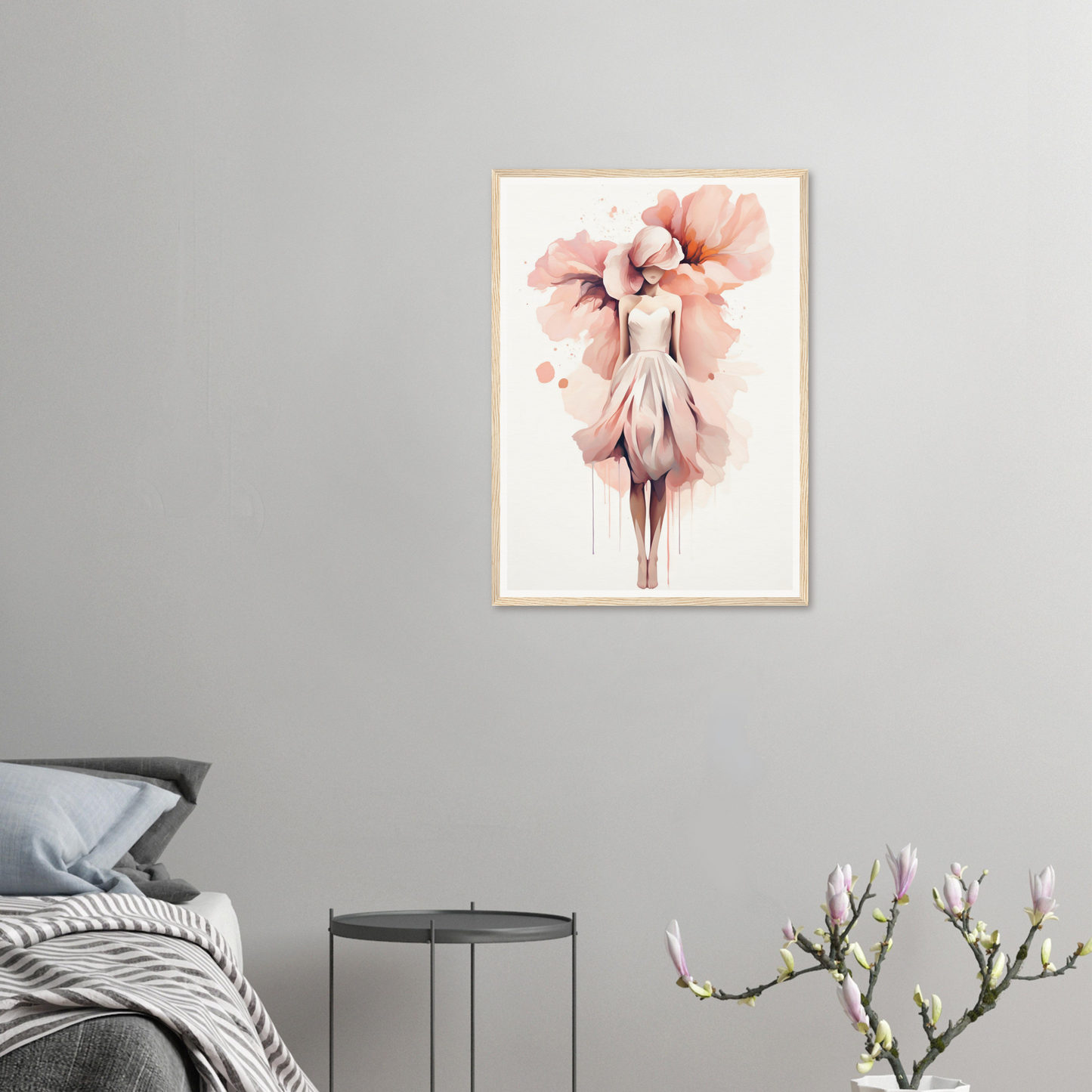A pink flower in a bedroom