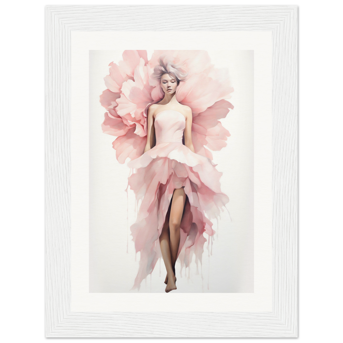 A pink flower in a white frame