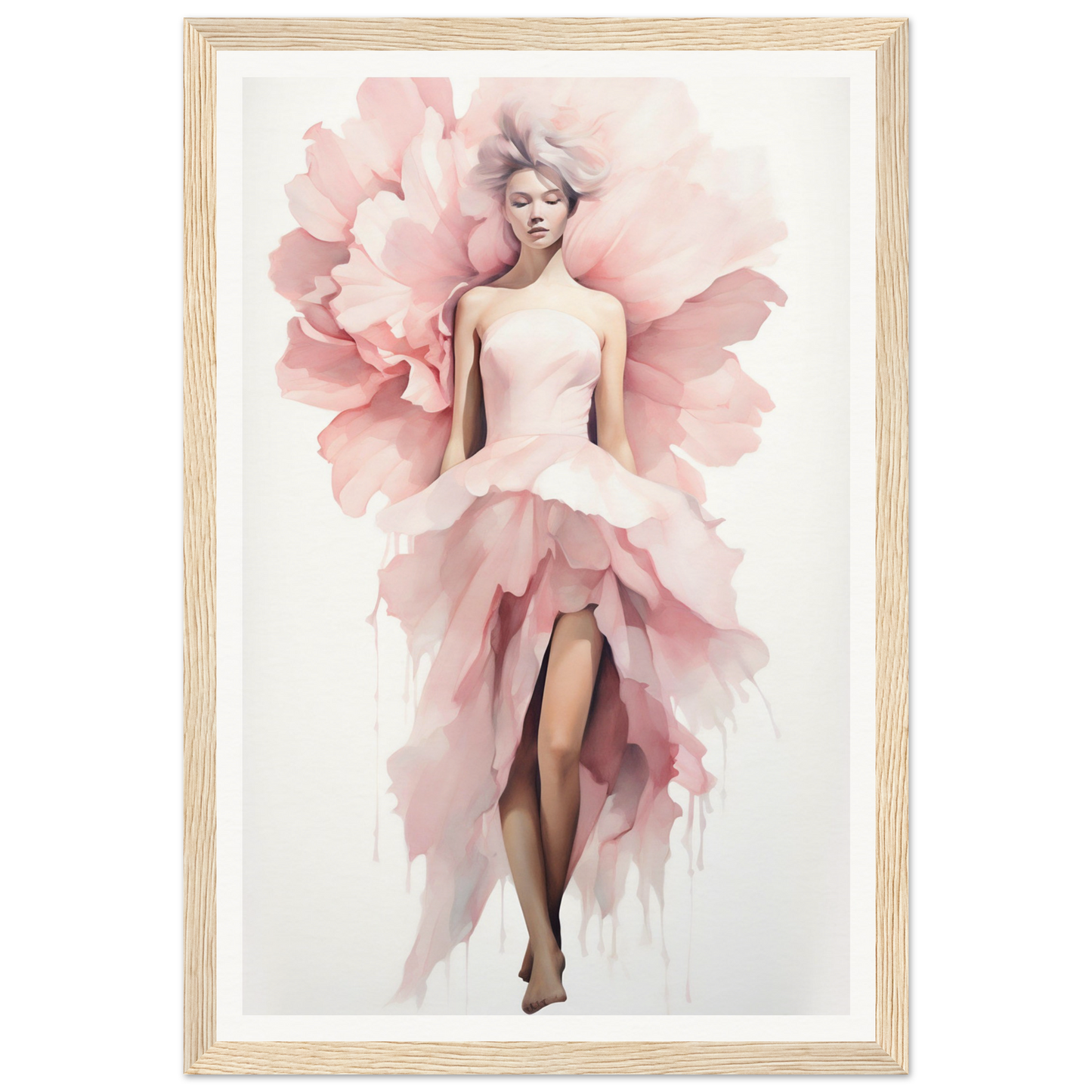 A pink flower in a wooden frame