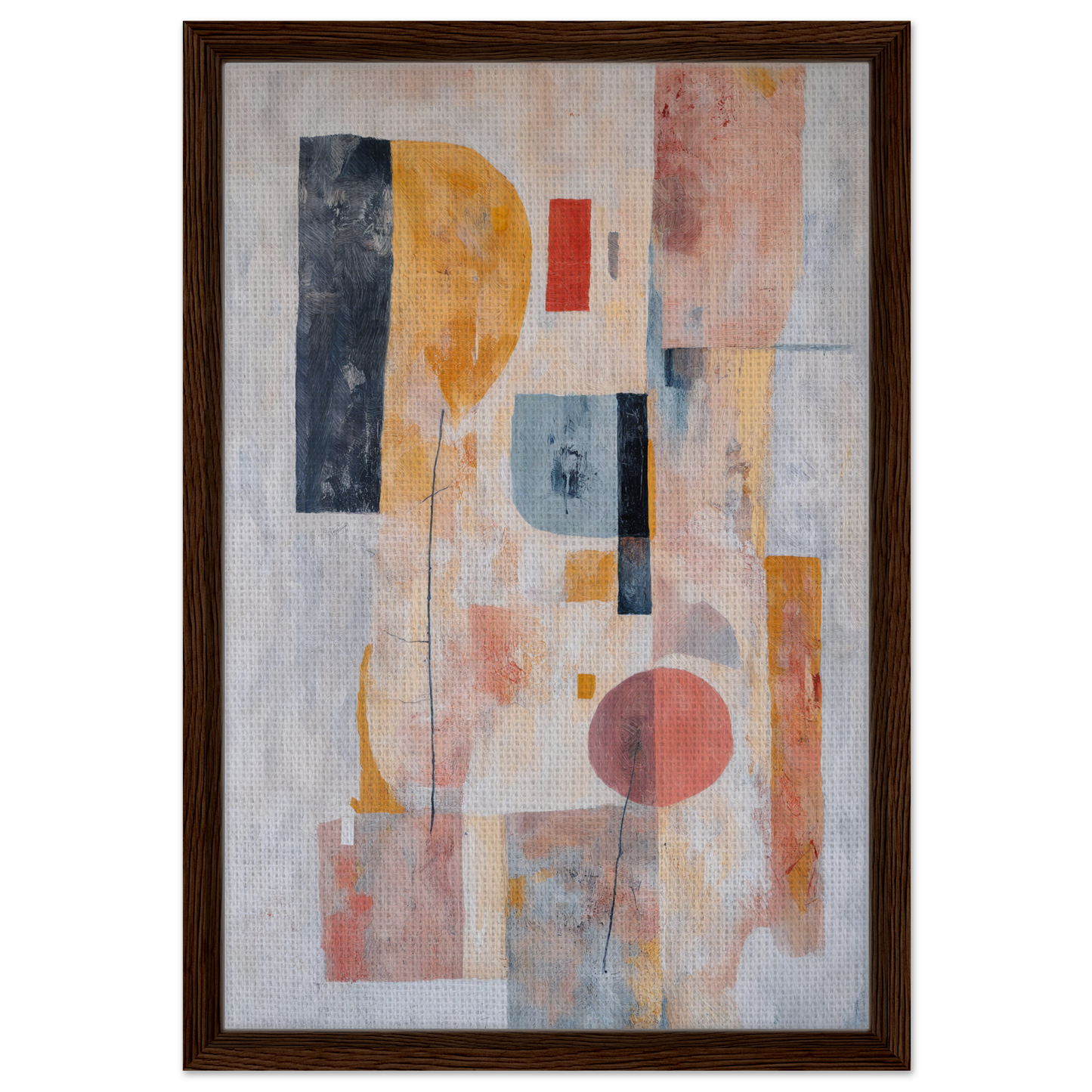 Abstract painting of Pink Geometric Reverie showcasing geometric shapes in muted colors