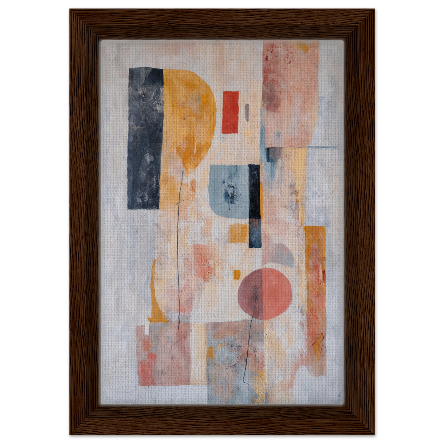 Abstract painting of geometric shapes in pastel colors, framed canvas print titled Pink Geometric Reverie