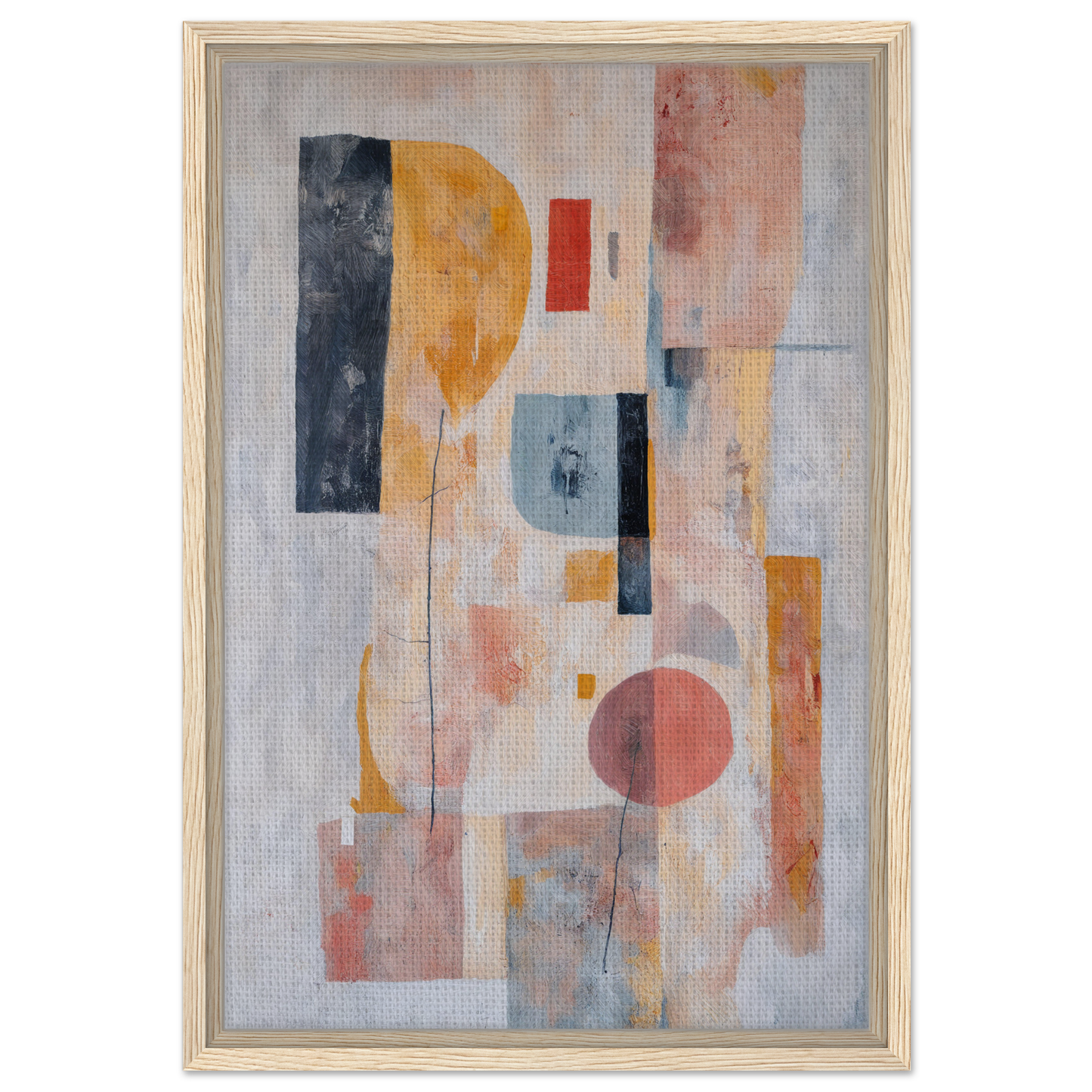 Abstract painting with geometric shapes in muted pastel colors, Pink Geometric Reverie framed canvas print
