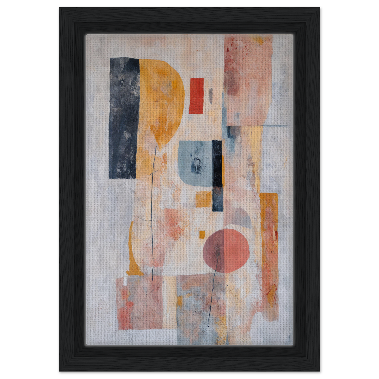 Abstract painting of geometric shapes in muted pastel colors for Pink Geometric Reverie room decor