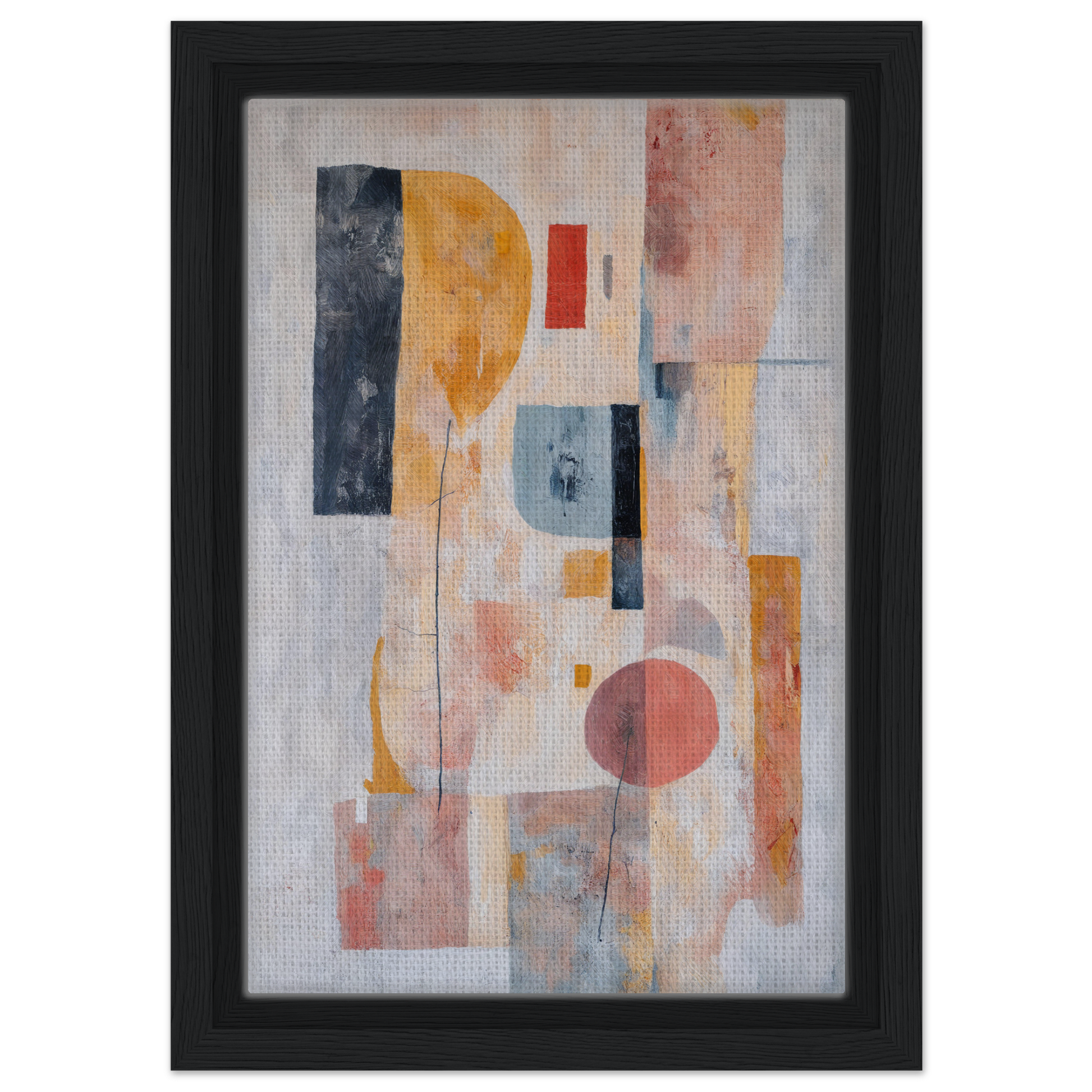Abstract painting of geometric shapes in muted pastel colors for Pink Geometric Reverie room decor