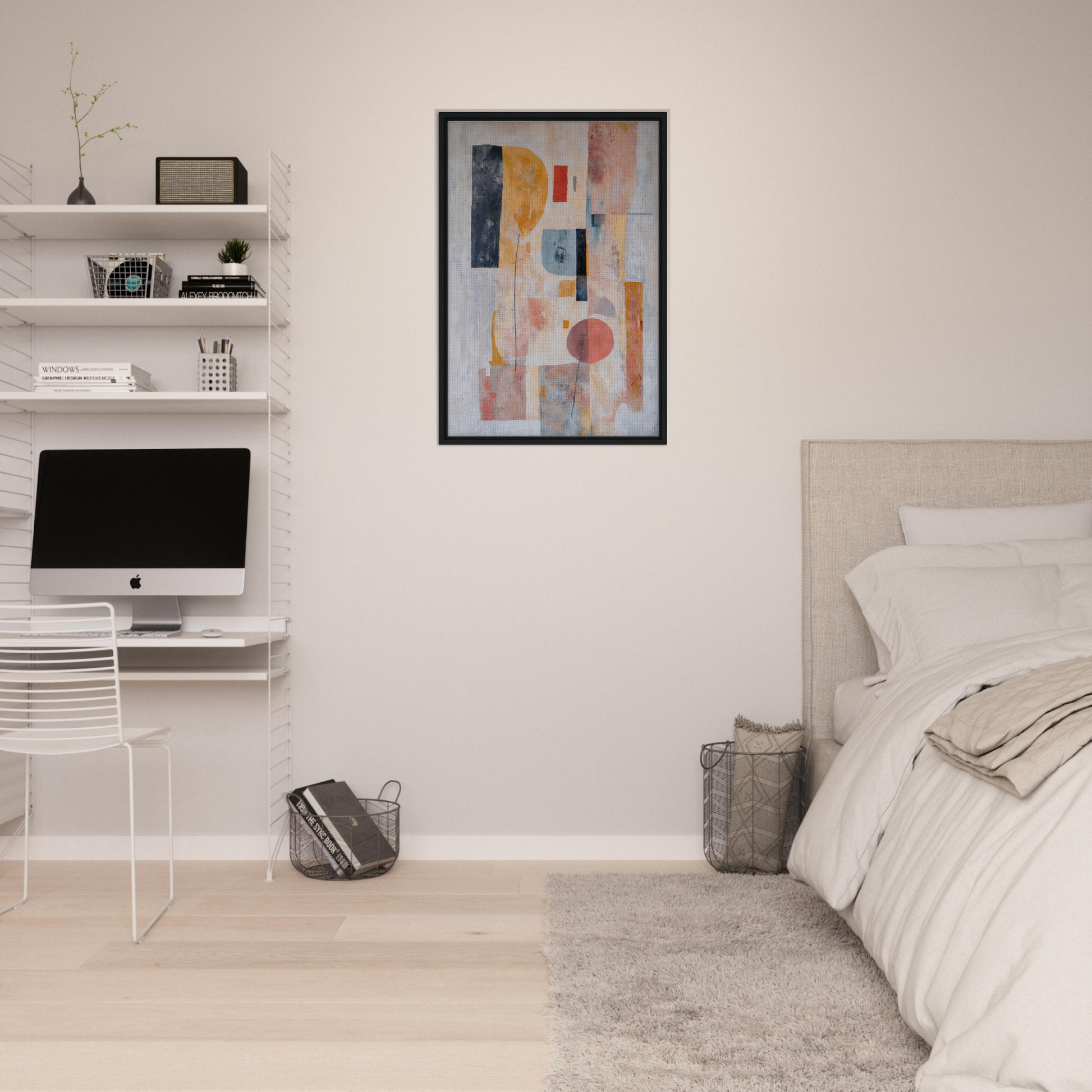 Abstract geometric painting in pastel colors framed, ideal for Pink Geometric Reverie room decor