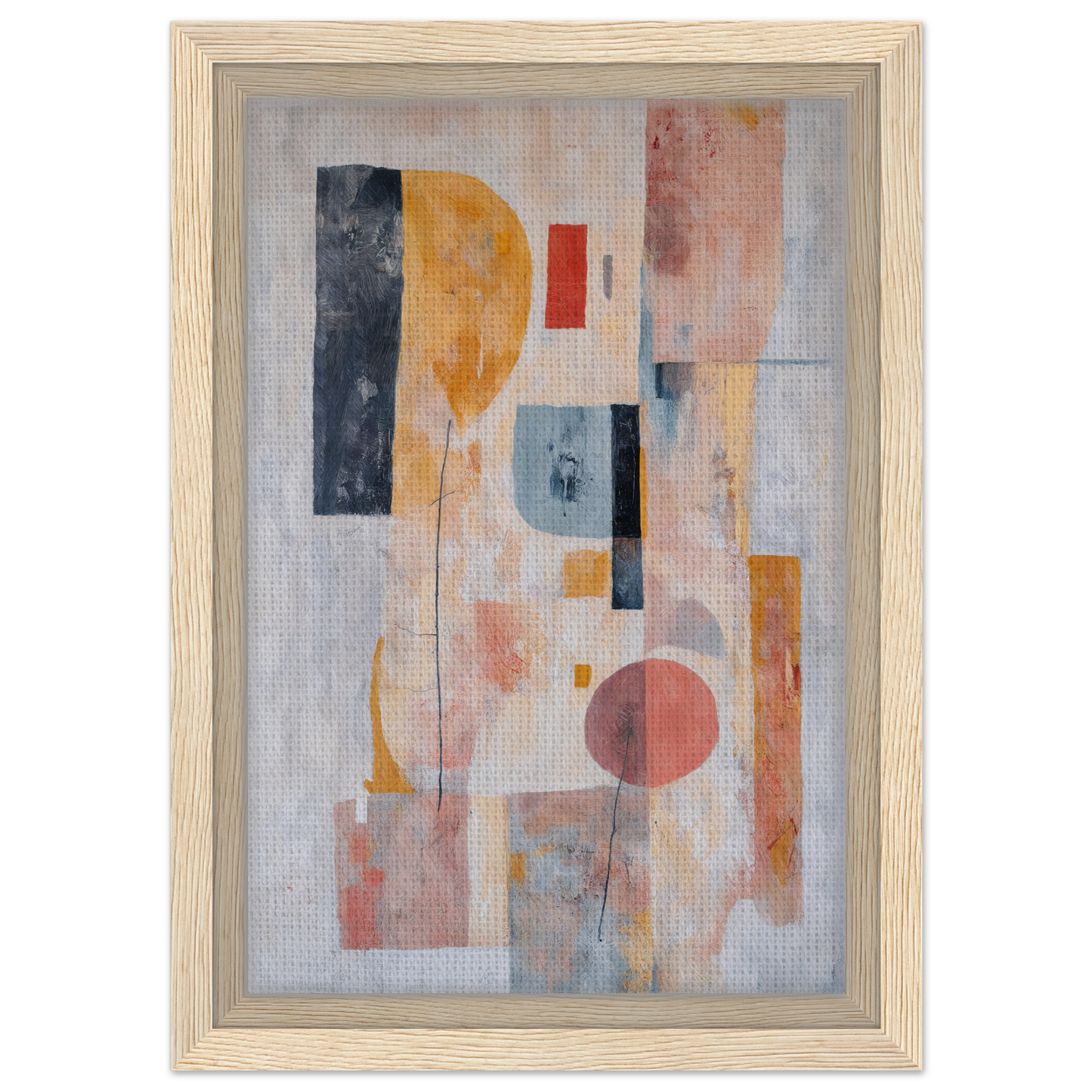 Abstract painting of geometric shapes in muted colors for Pink Geometric Reverie room decor