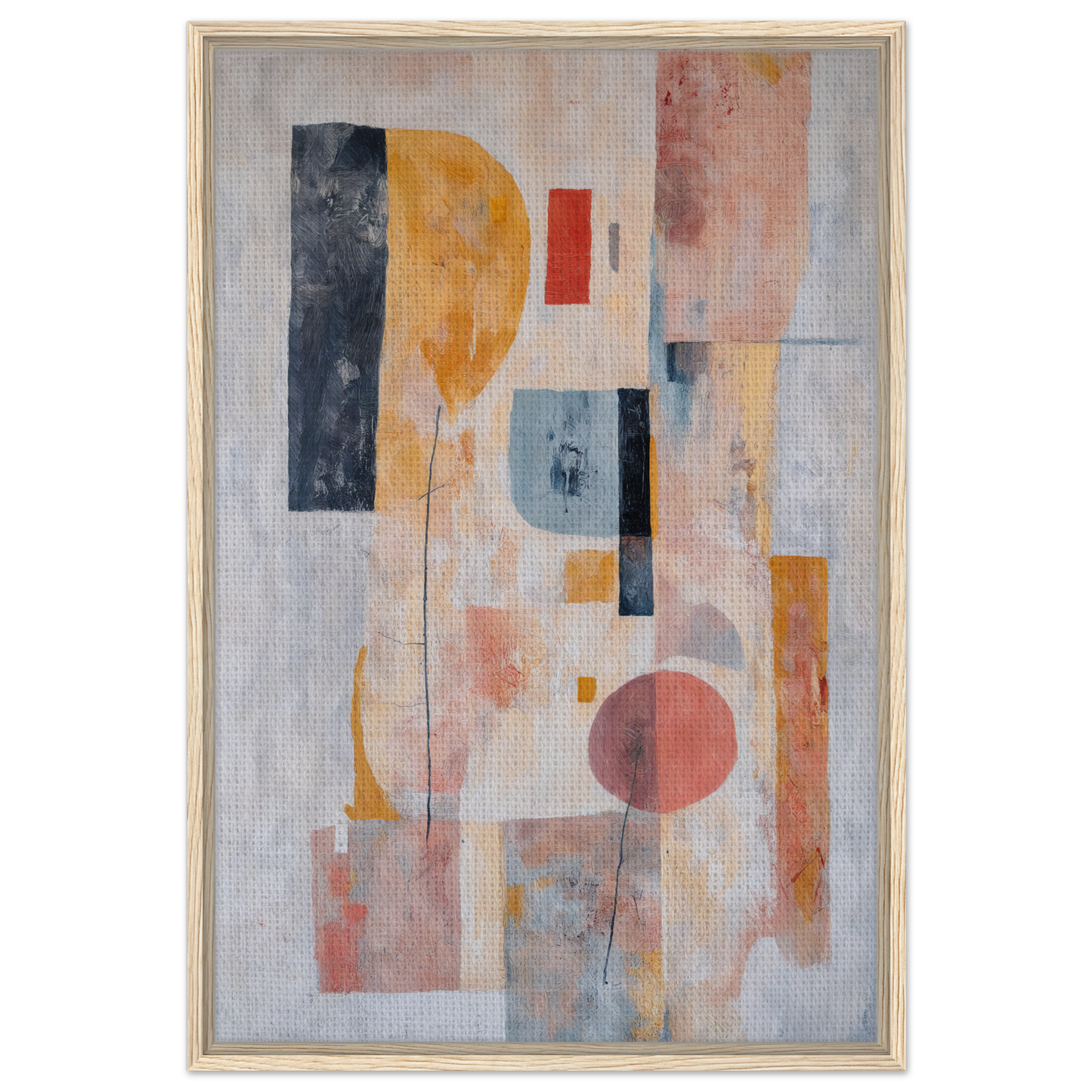 Abstract painting of geometric shapes in muted pastels for Pink Geometric Reverie room decor