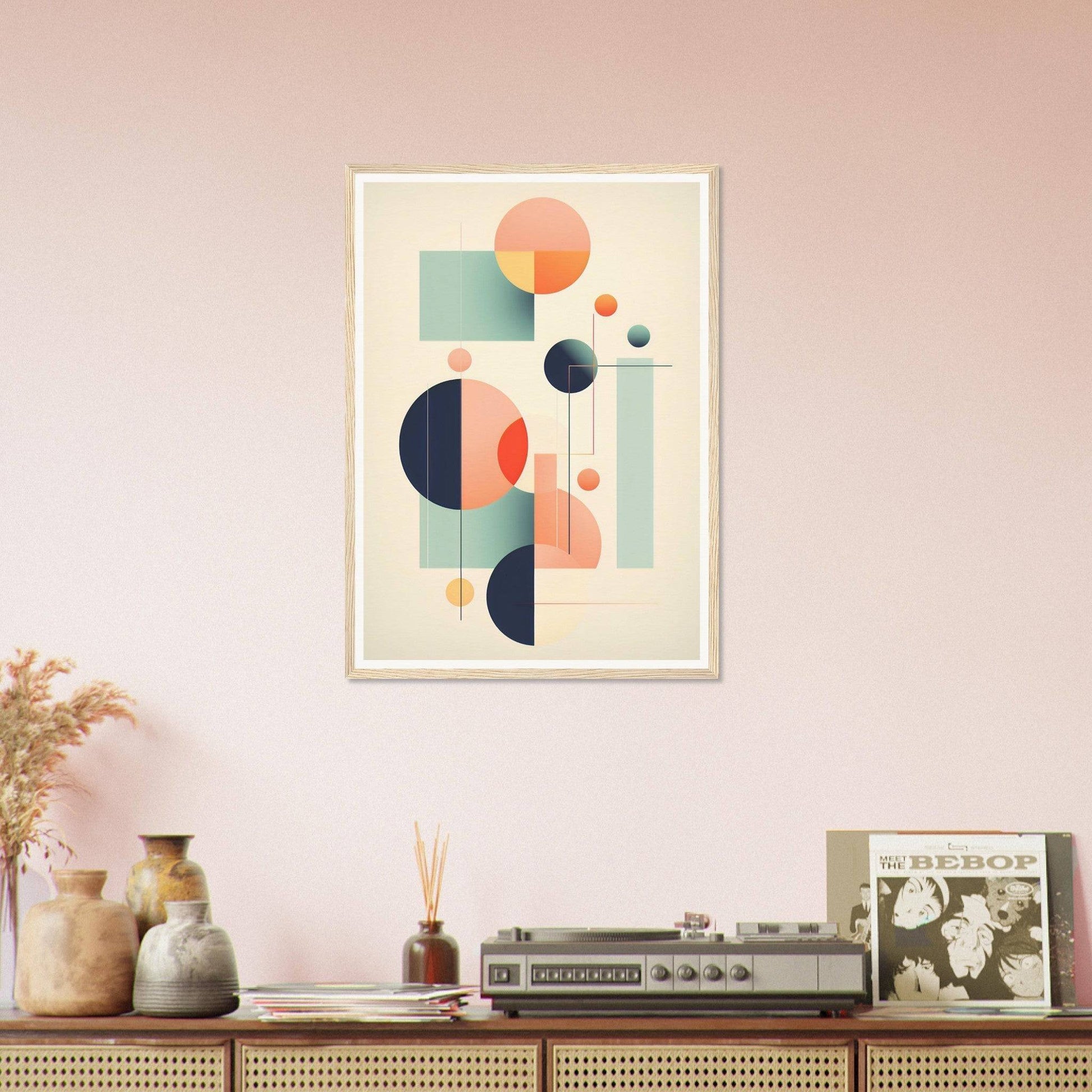 A pink wall with a painting on it