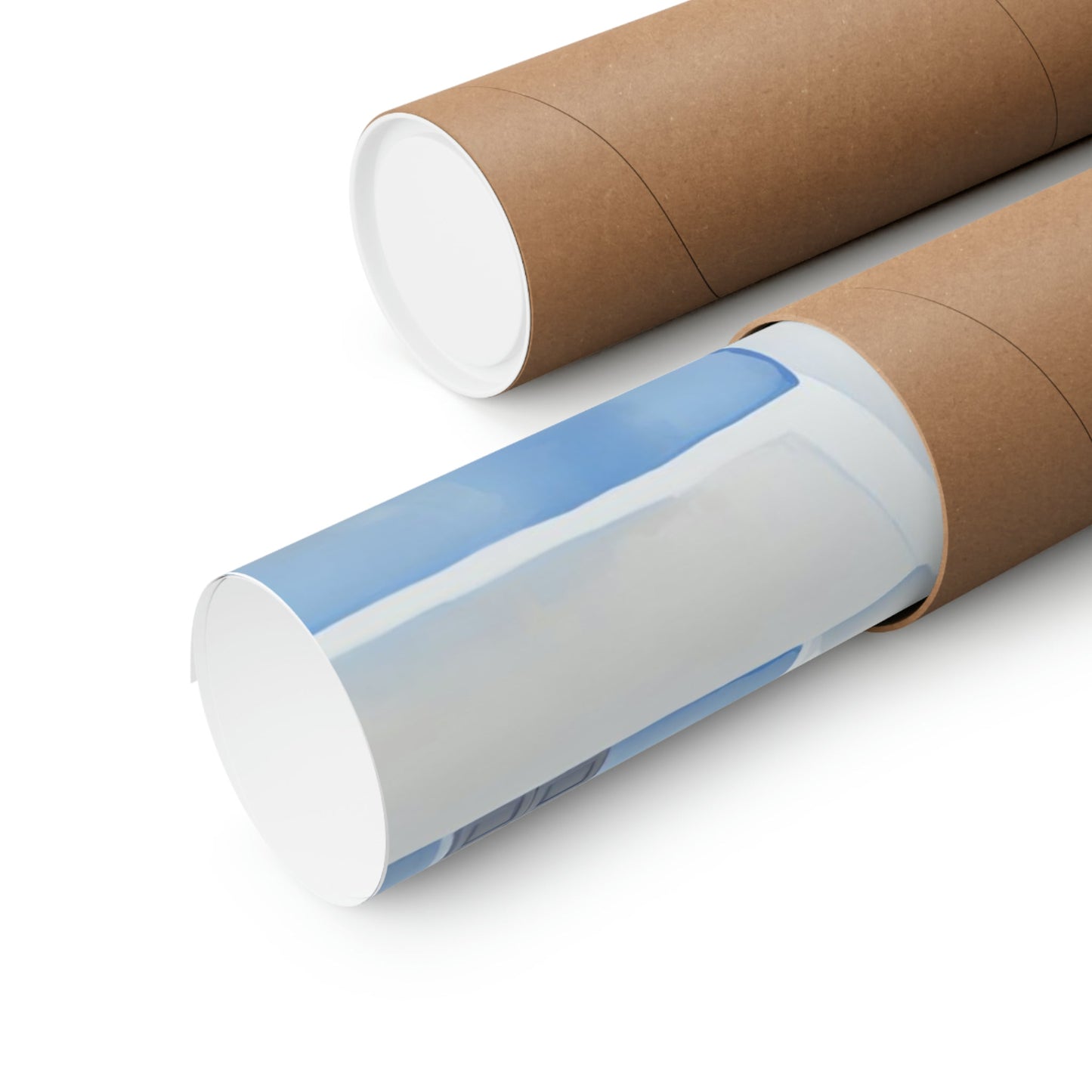 Two rolls of brown paper with blue tape