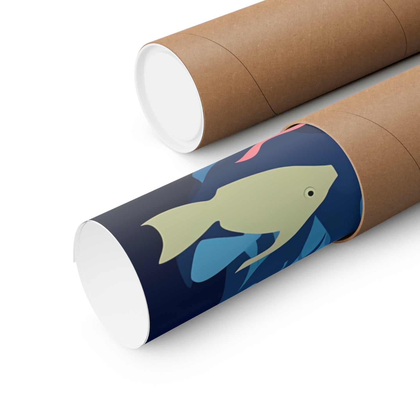 Two rolls of brown paper with a whale on them