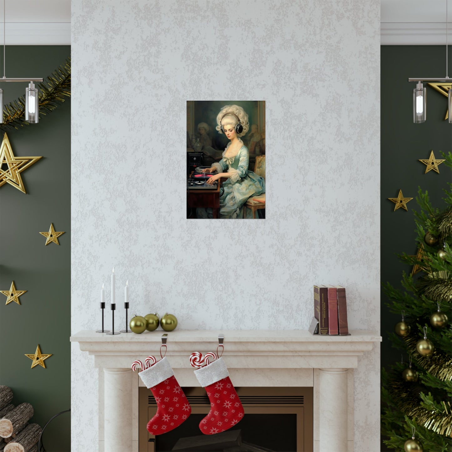 A christmas tree with a woman playing the piano