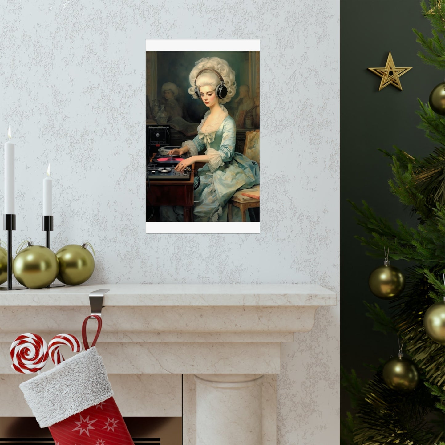 A christmas tree with a christmas stocking