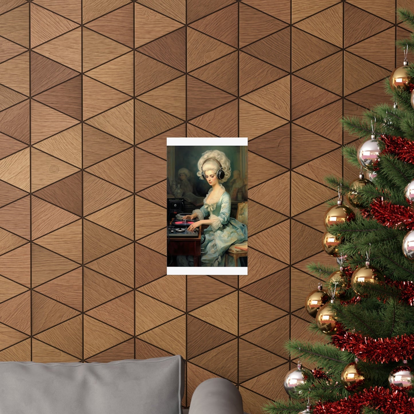 A christmas tree with a picture of a woman