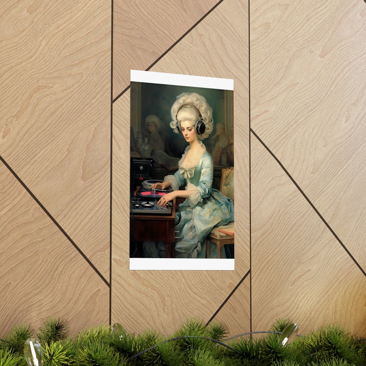 A painting of a woman in a blue dress