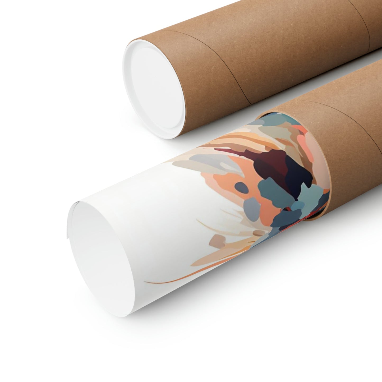 Two rolls of brown paper with a colorful design