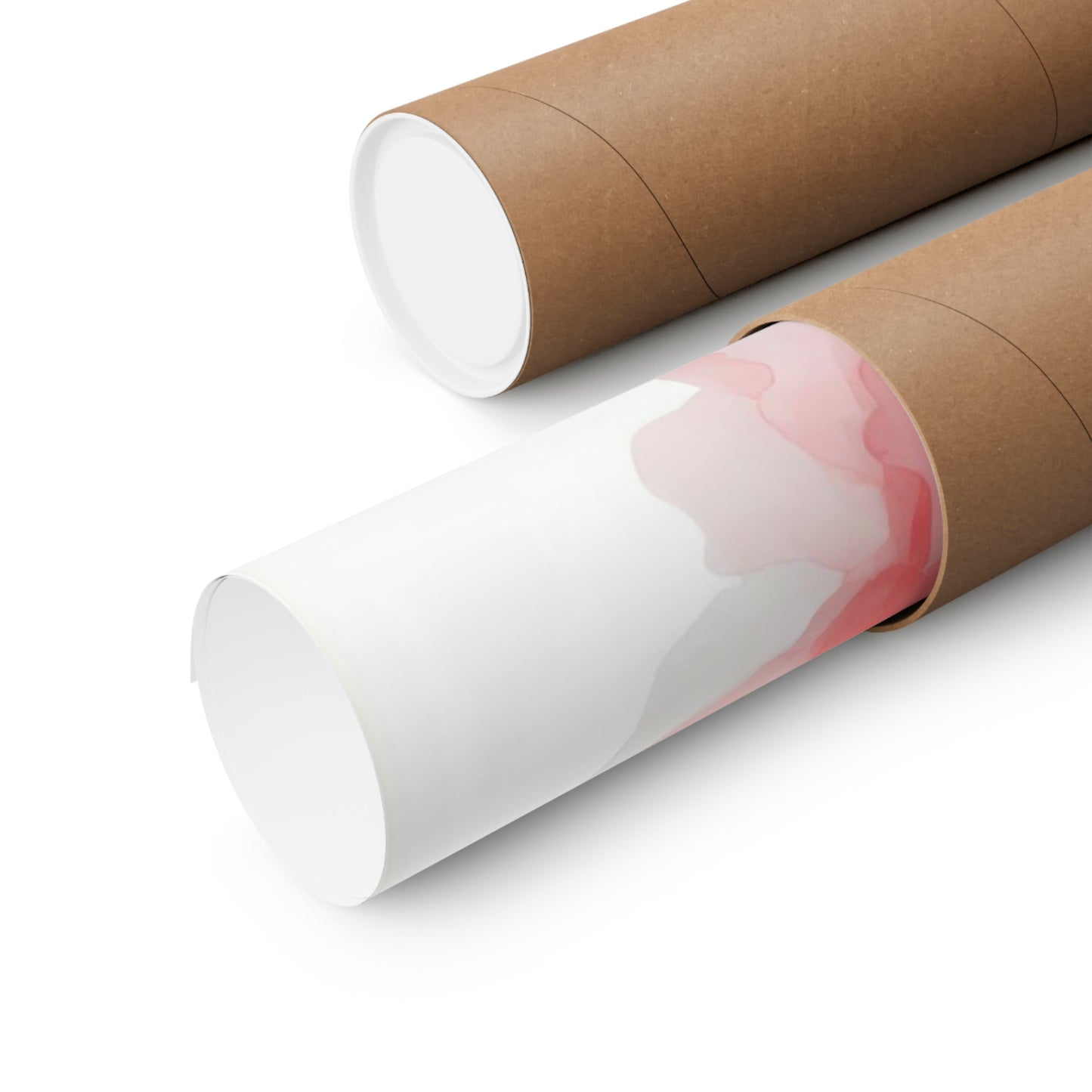 Two rolls of brown paper with pink and white designs