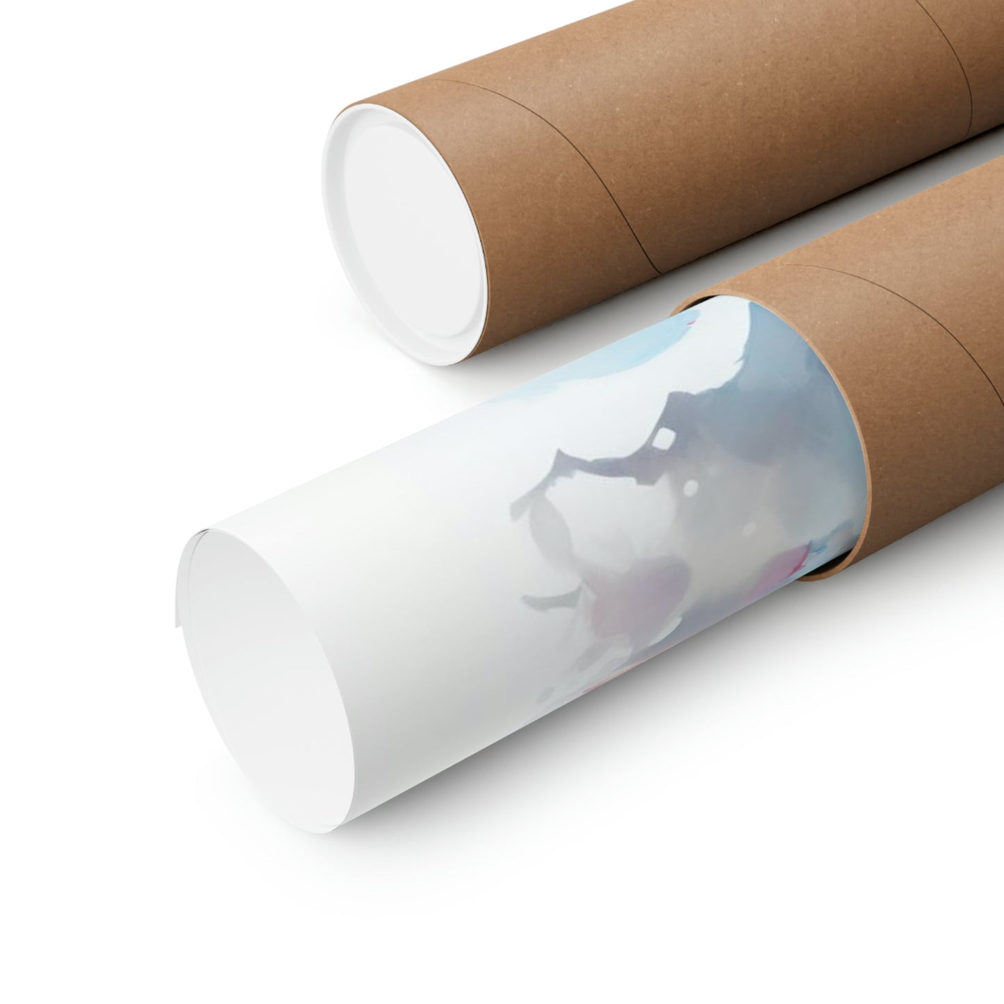Two rolls of brown paper with a white background