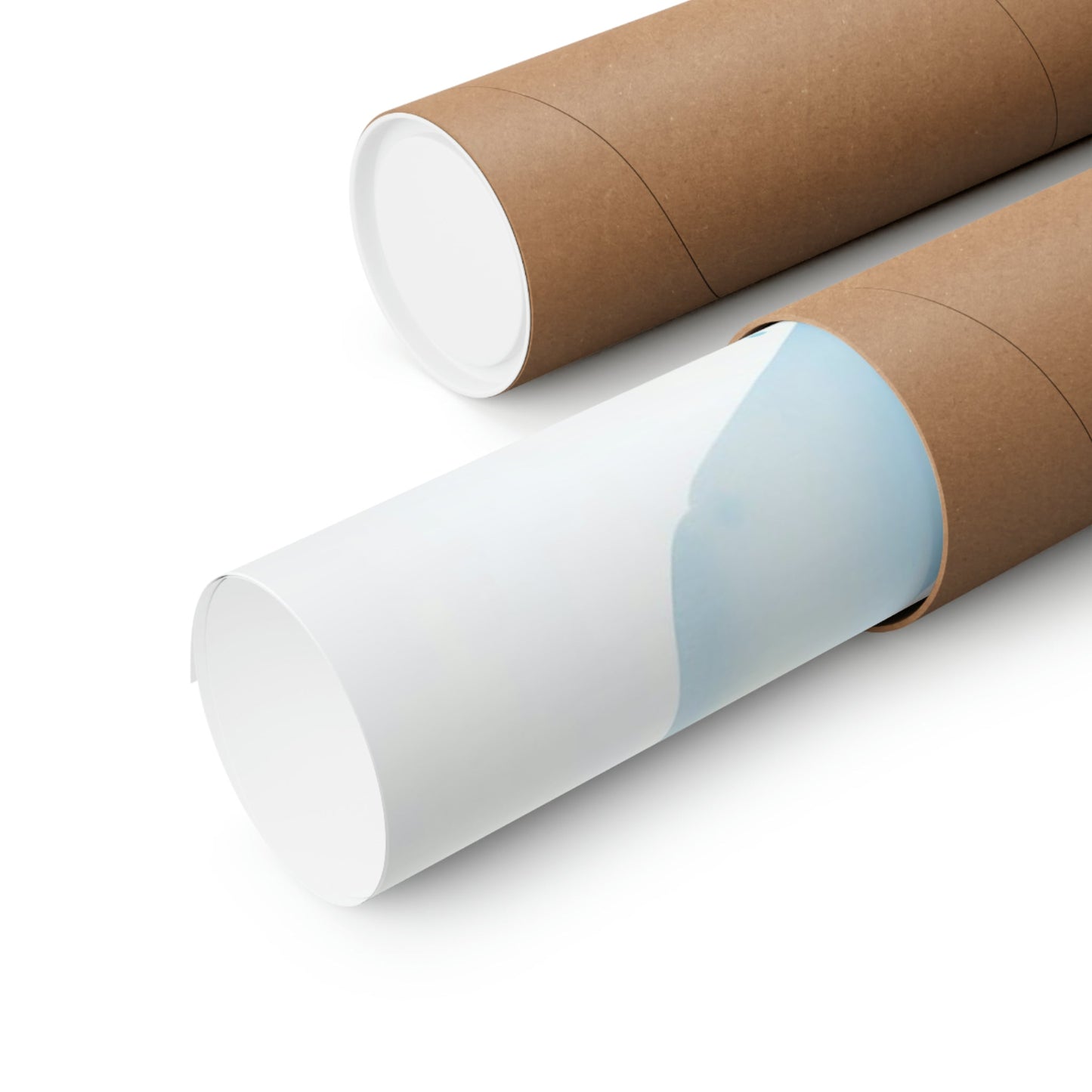 Two rolls of brown paper with a blue and white stripe