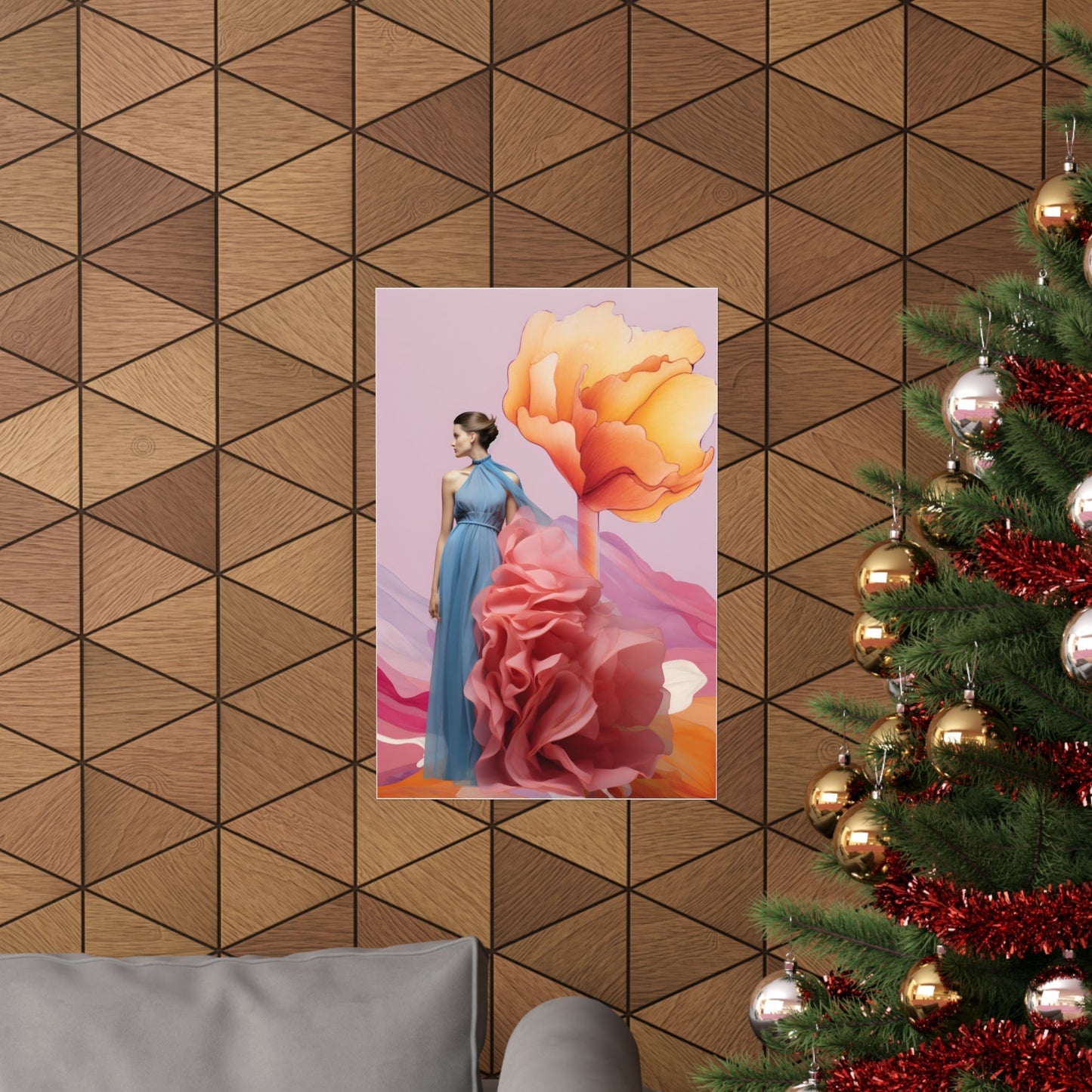 A christmas tree with a christmas tree in the background