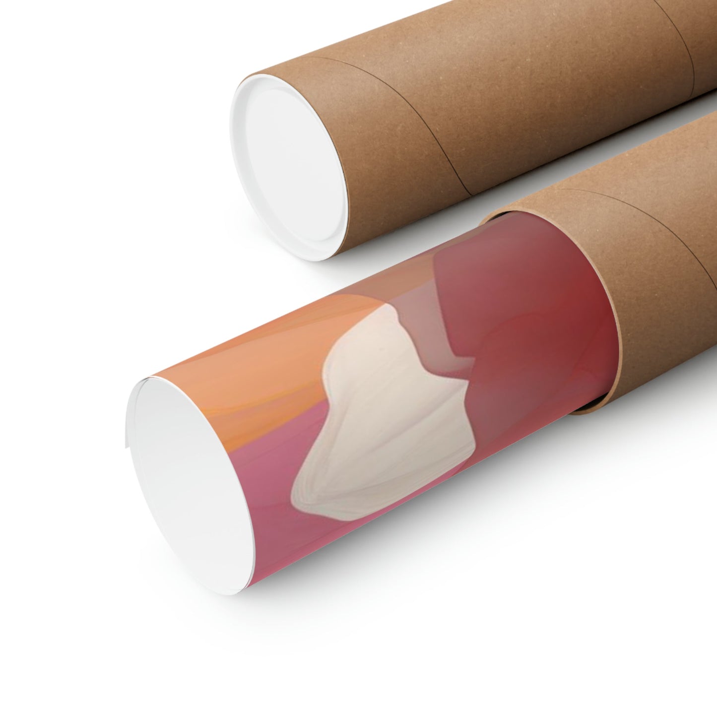Two rolls of brown paper with a red and white design