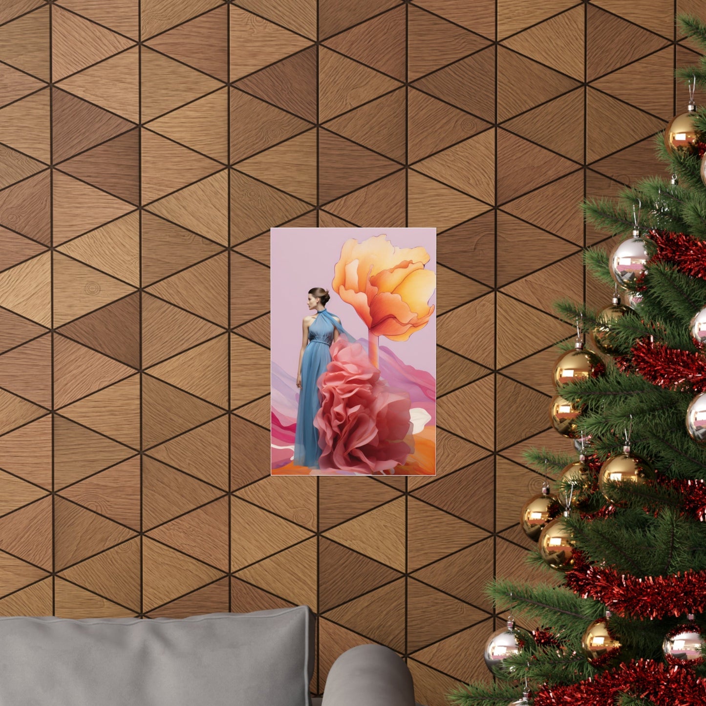 A christmas tree with a picture of a woman