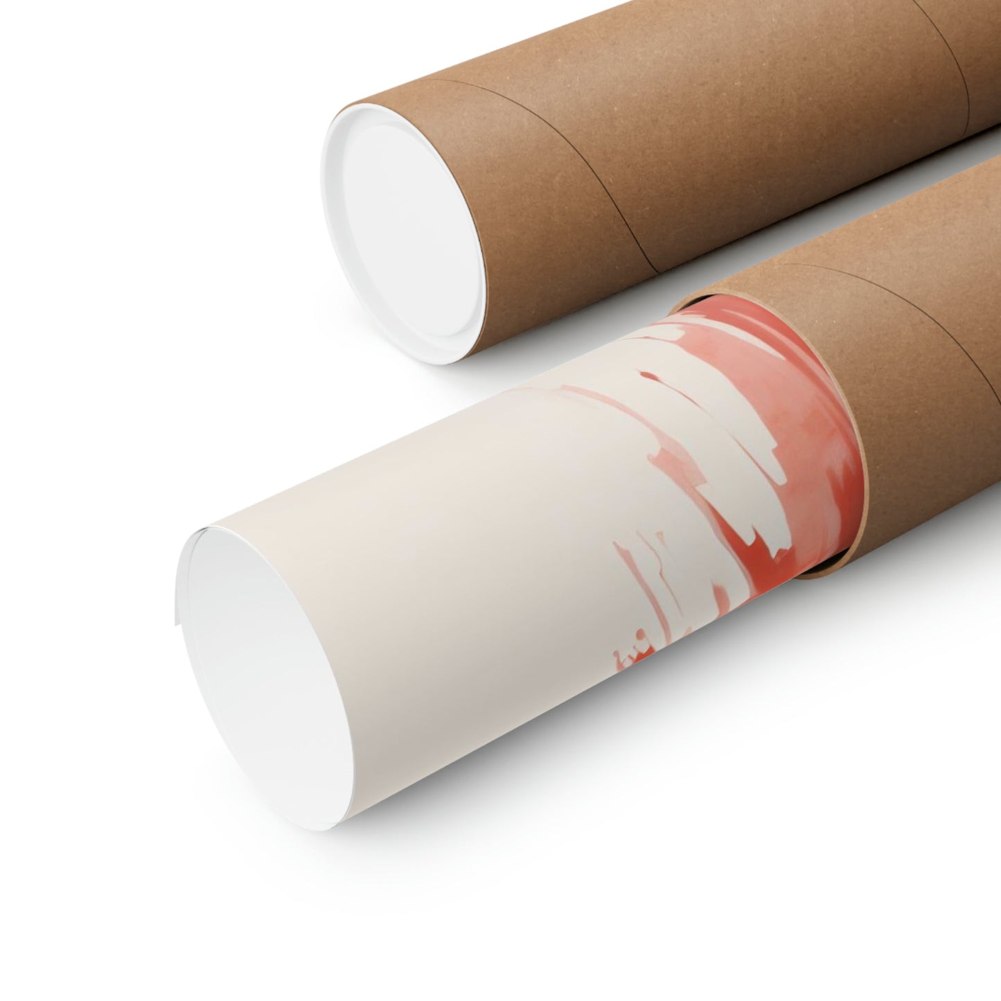Two rolls of brown paper with a red and white paint on them