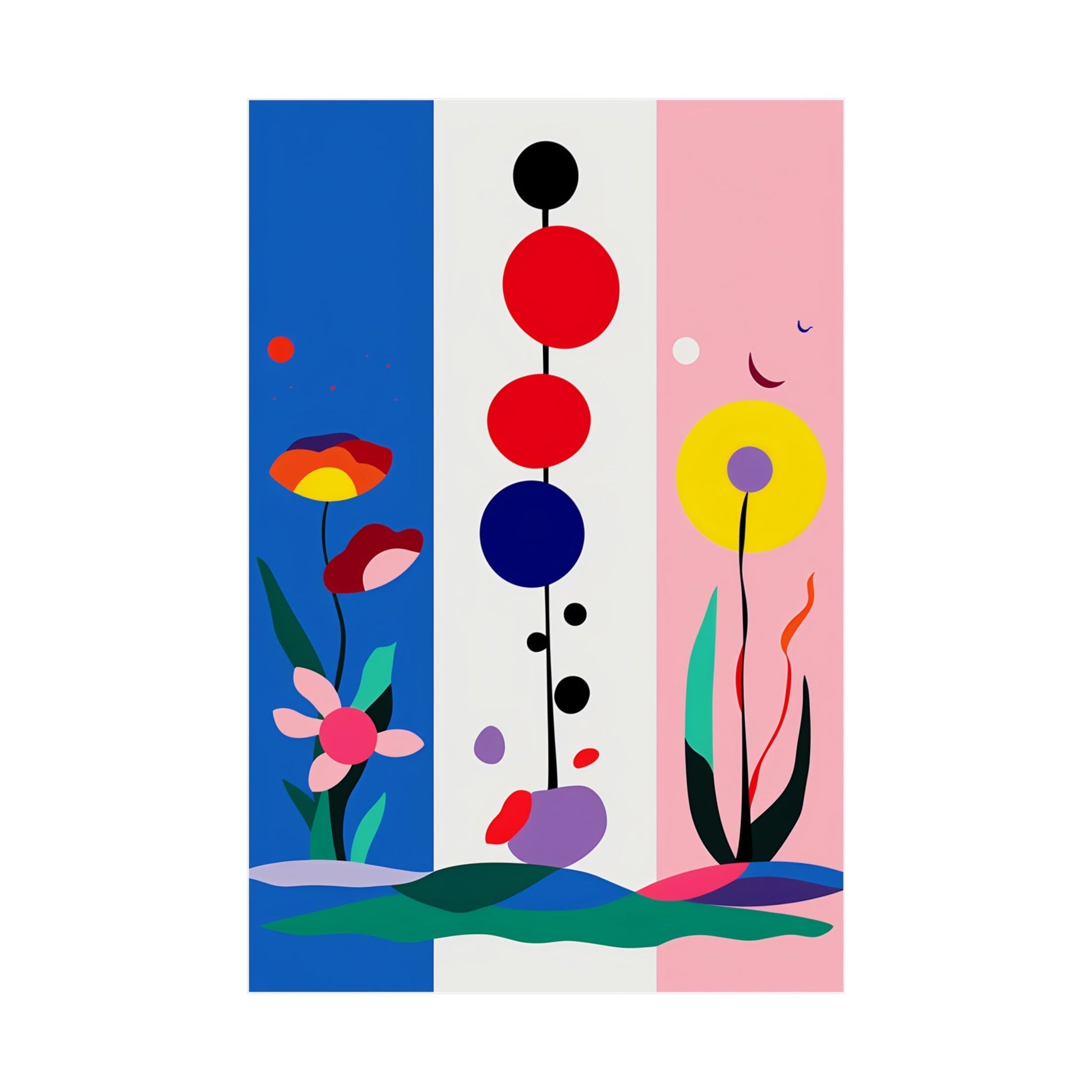 A painting of flowers and plants on a white background