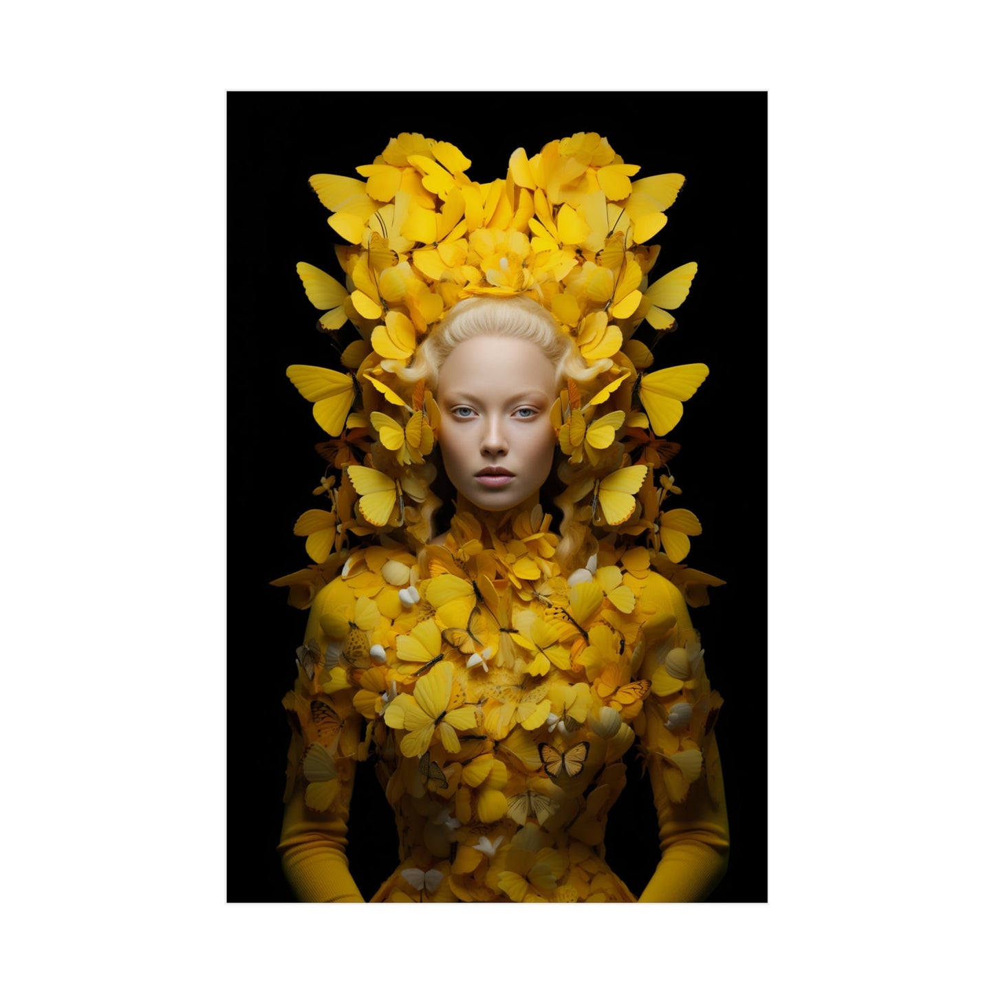 A woman with yellow leaves on her head