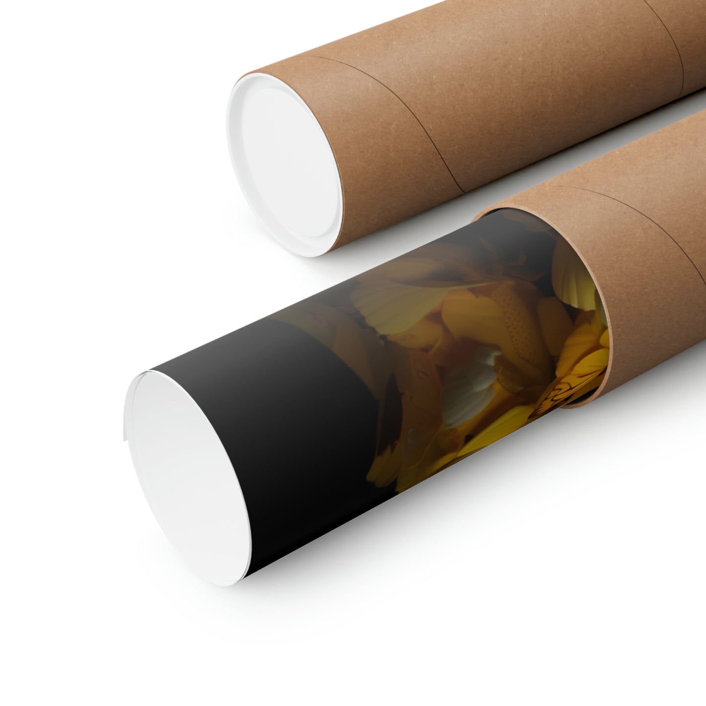 Two rolls of brown paper with a roll of brown paper