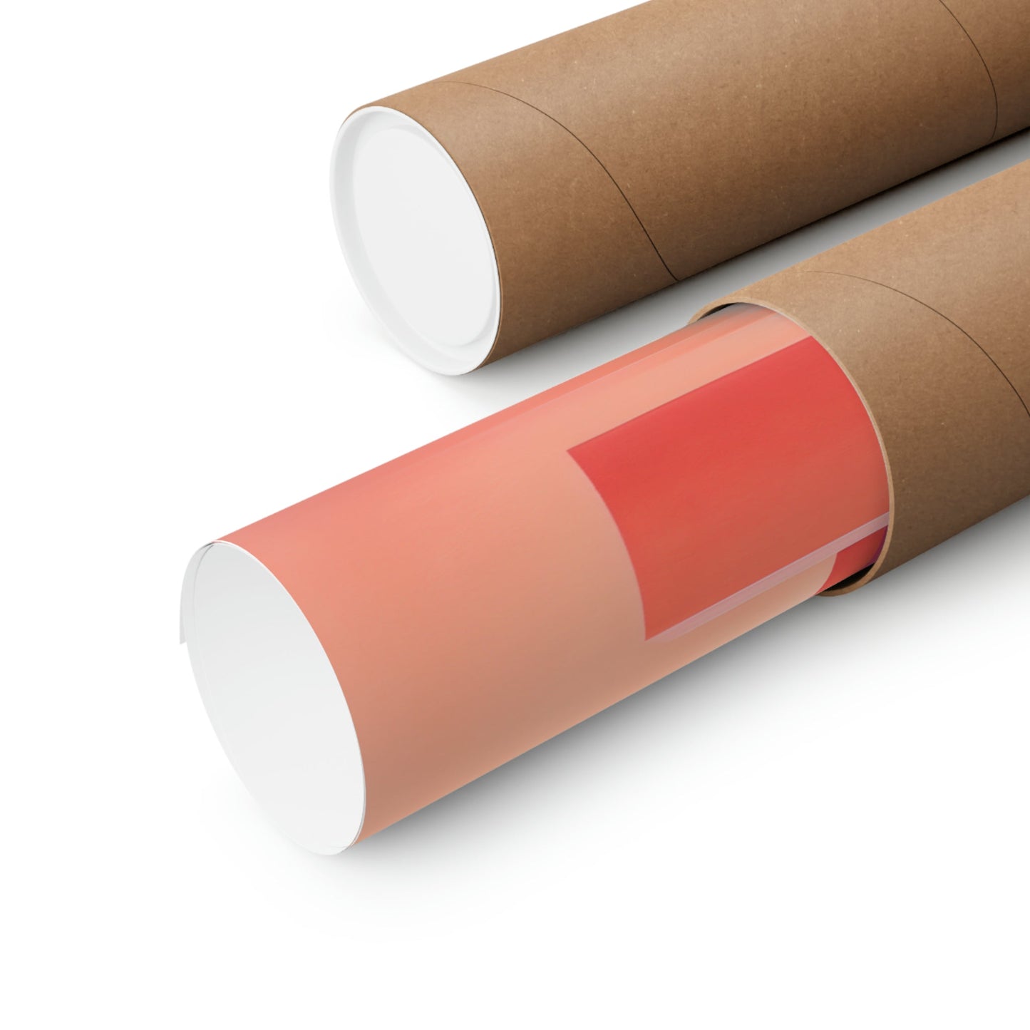 Cardboard mailing tubes, one with a red label partially visible.