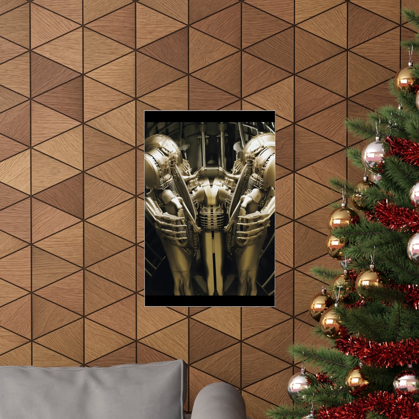 A christmas tree with a picture of a man holding a woman