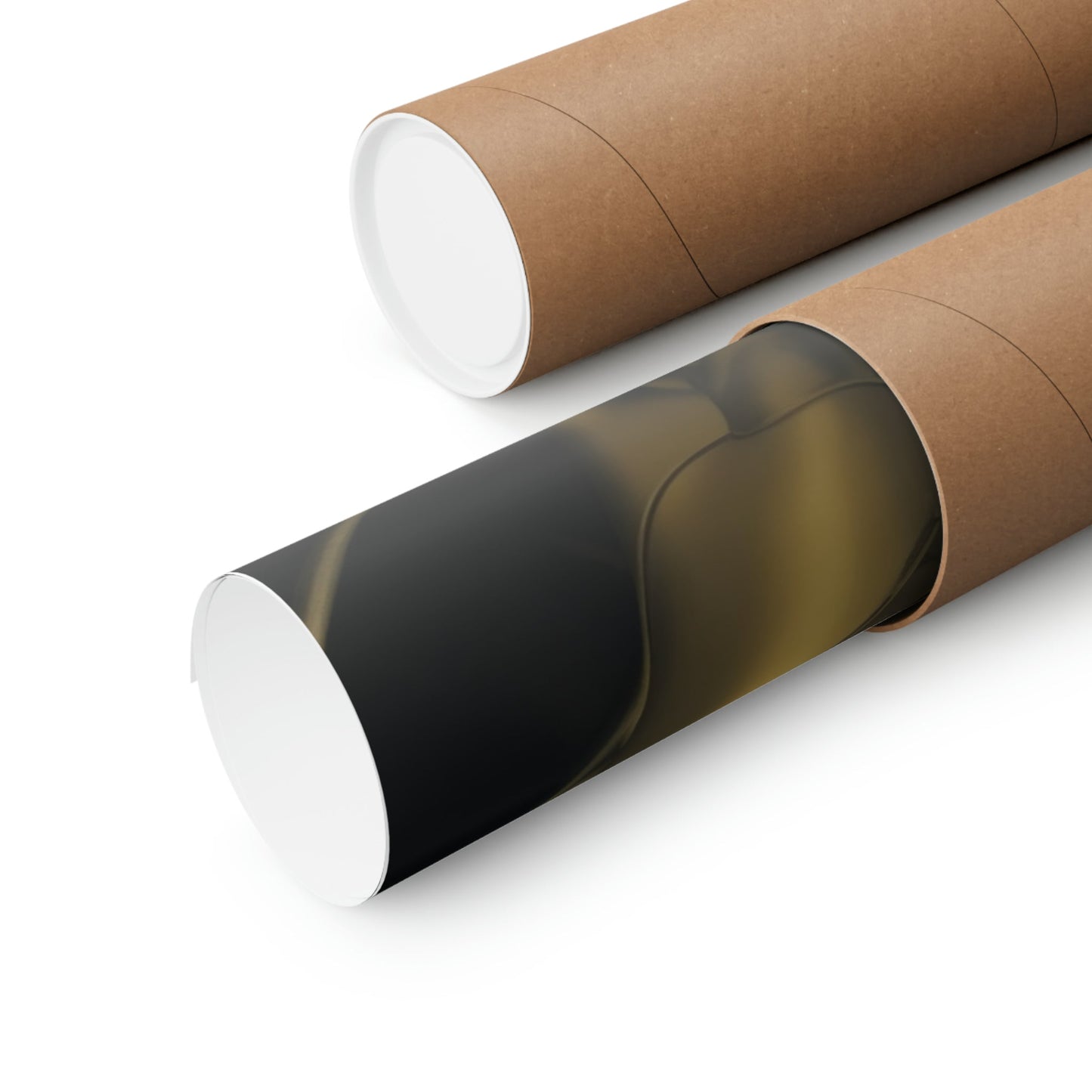 Two rolls of brown paper with a black and white roll