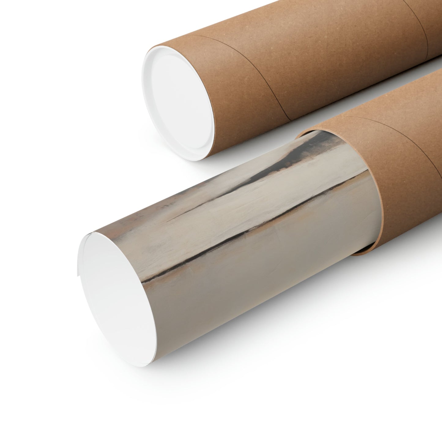 Two rolls of brown paper with a white background