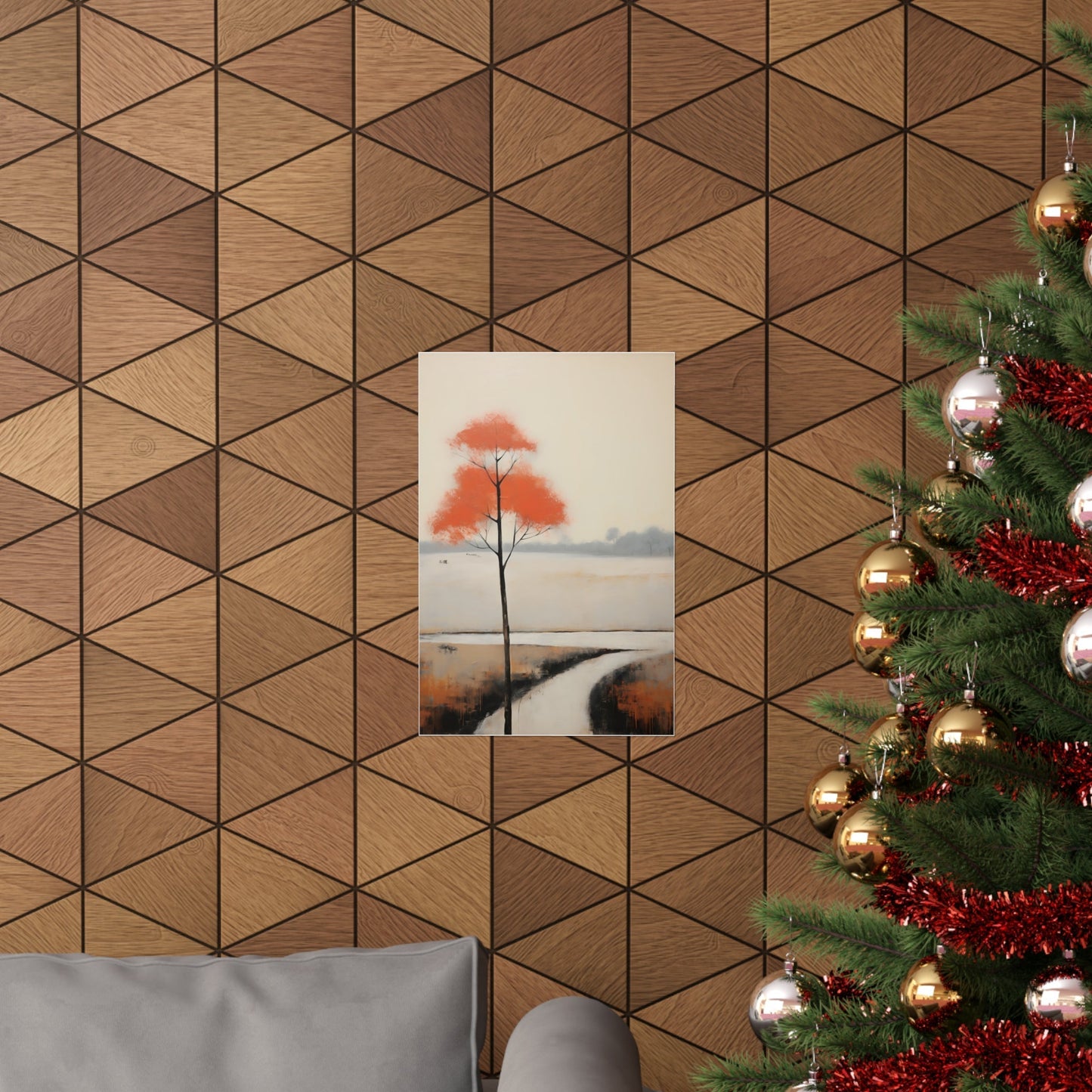 A christmas tree with a picture of a red tree