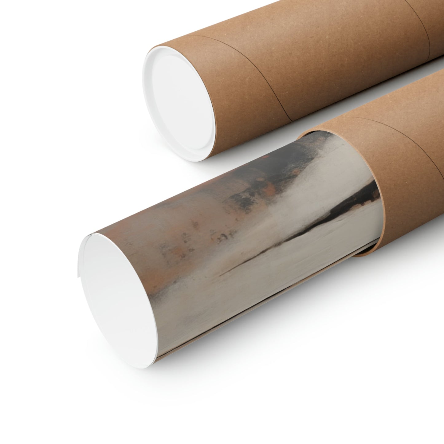 Two rolls of brown paper with a white handle