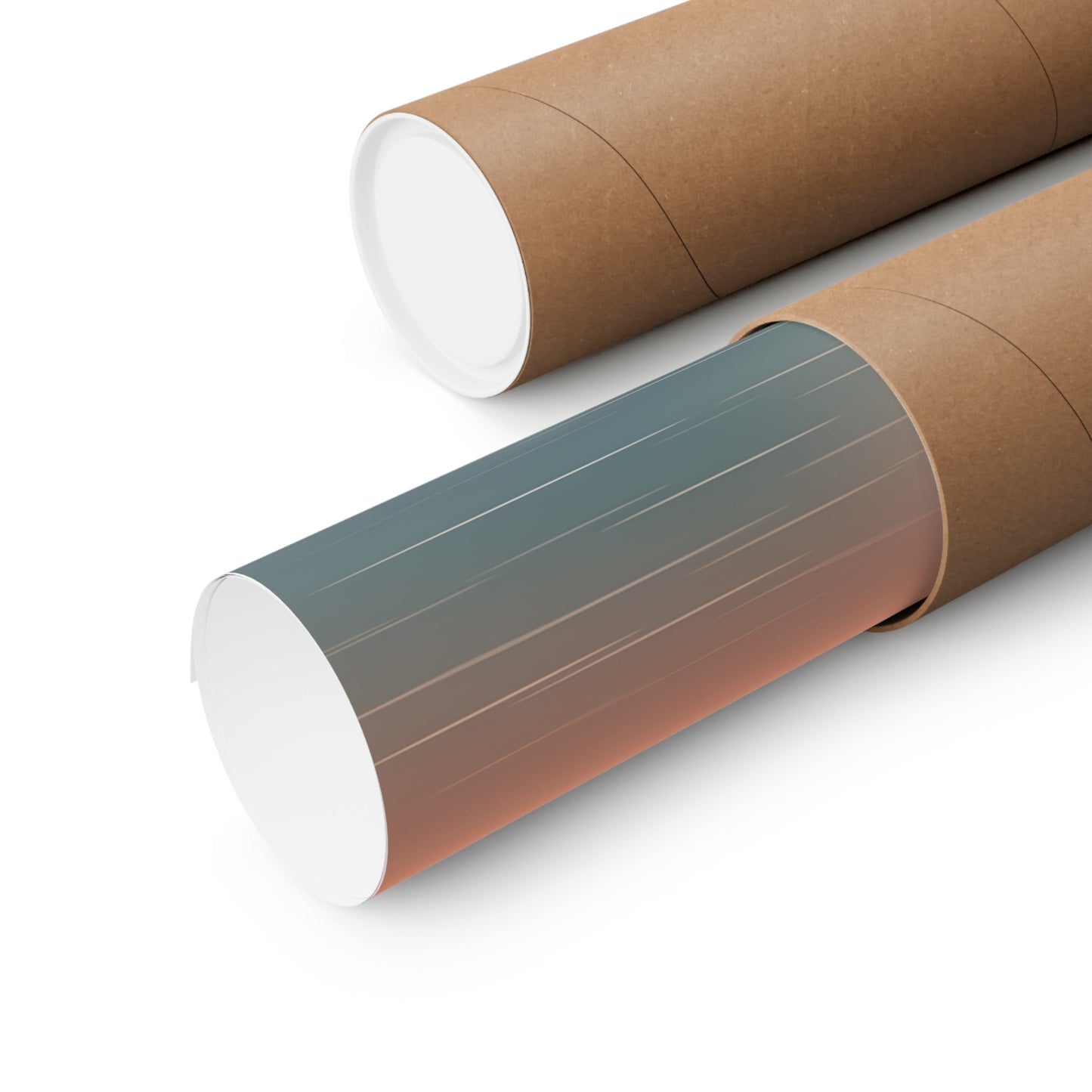 Two rolls of brown paper with a blue and orange gradient
