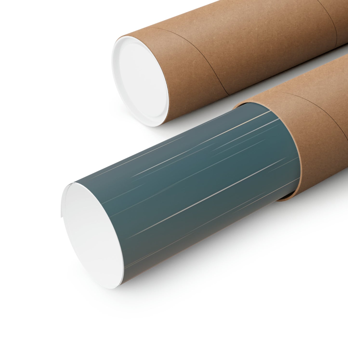 Two rolls of brown paper with a blue stripe