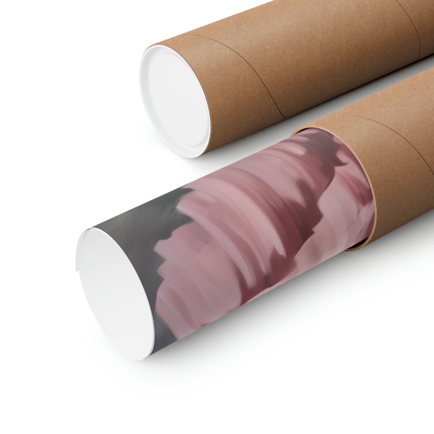 Cylindrical tubes or rolls, one with a pink floral design visible.