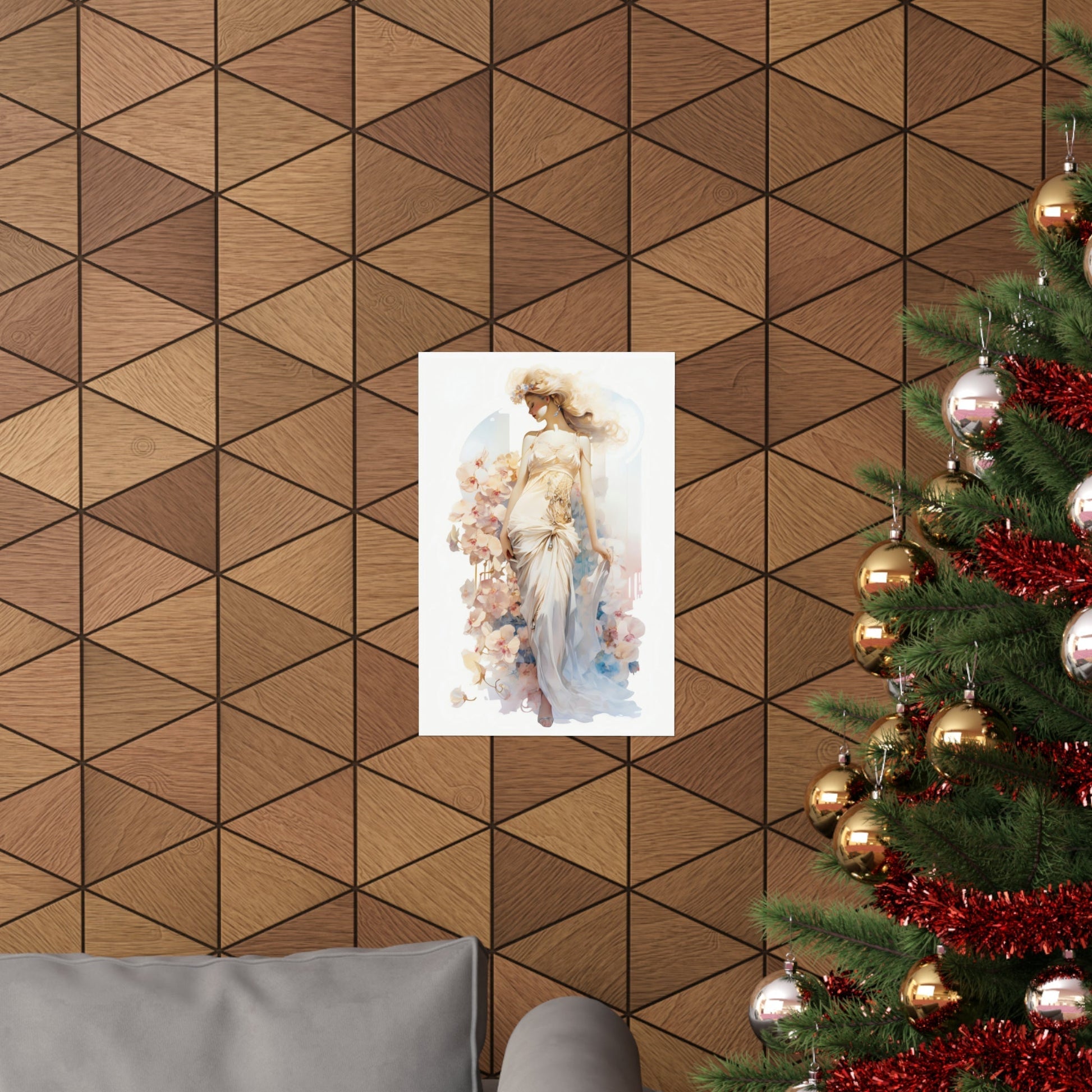A christmas tree with a picture of a woman
