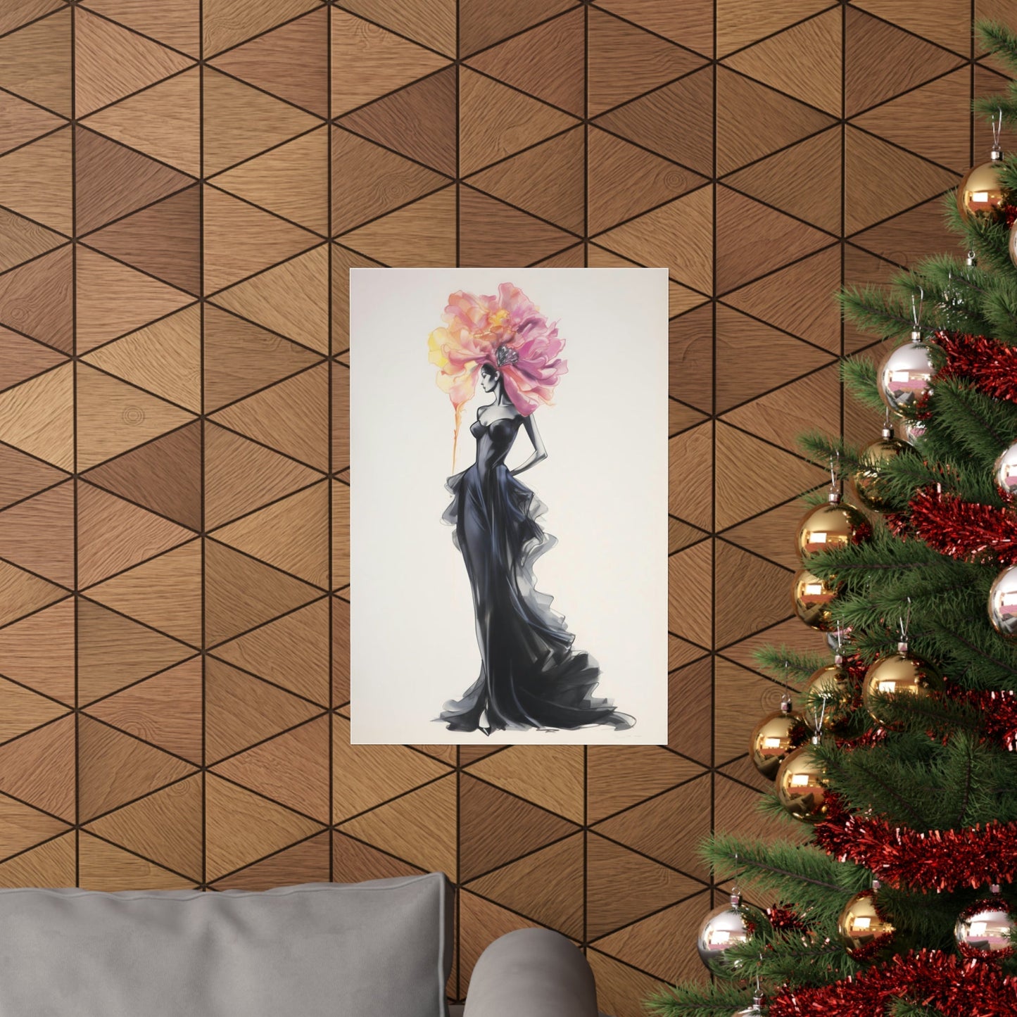 A christmas tree with a christmas tree in the background