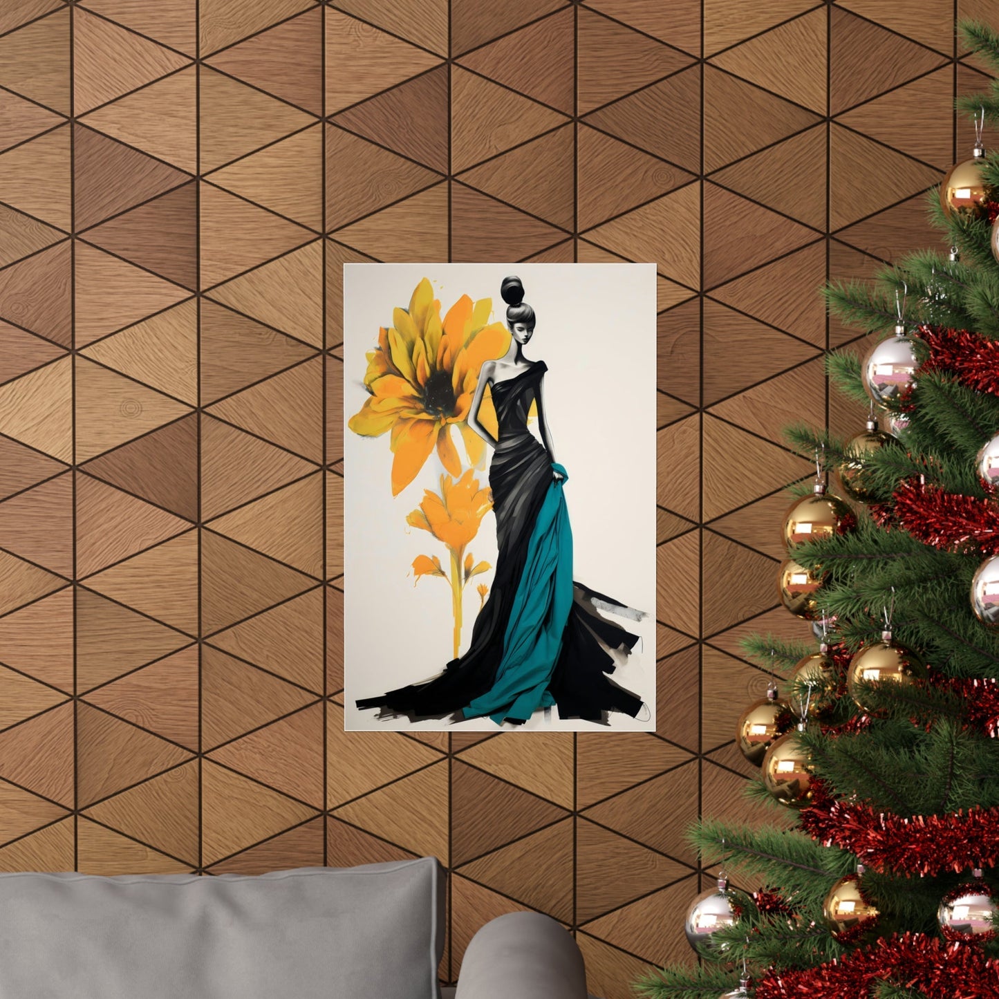 A christmas tree with a christmas tree in the background