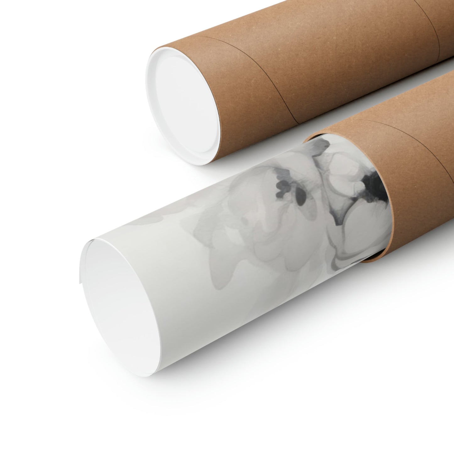 Two rolls of toilet paper with a white marble on them