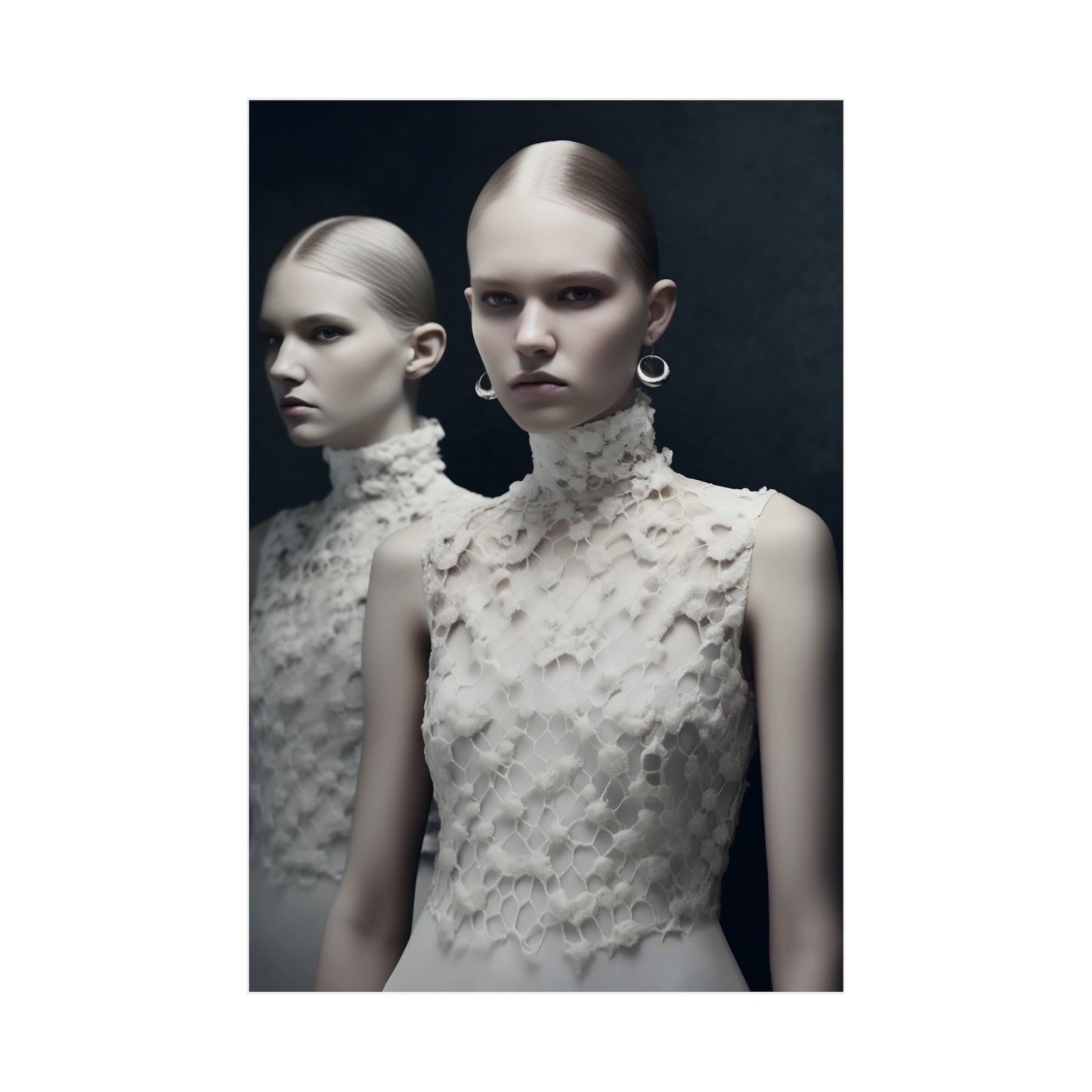 A woman with short hair and a white dress