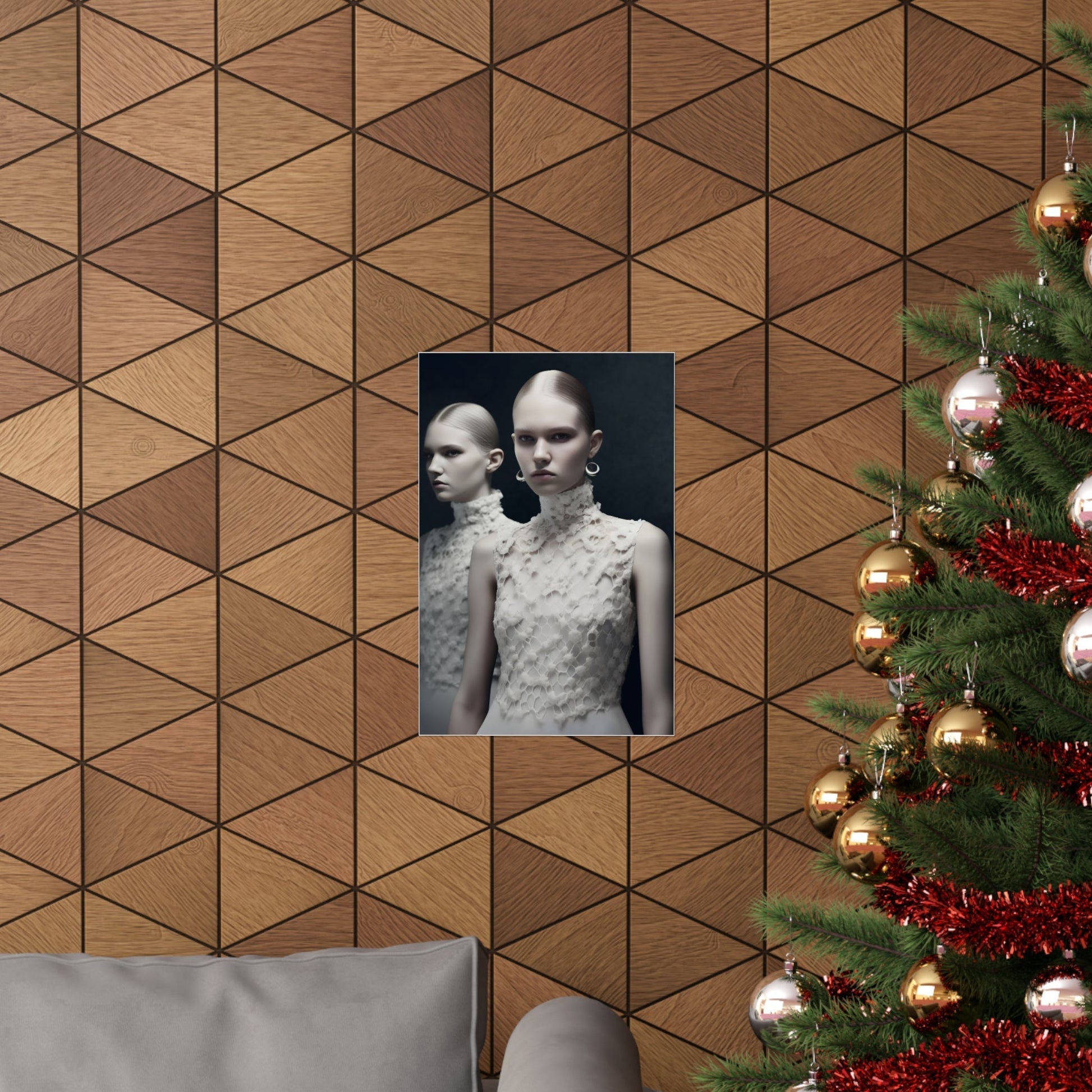 A christmas tree with a picture of a woman